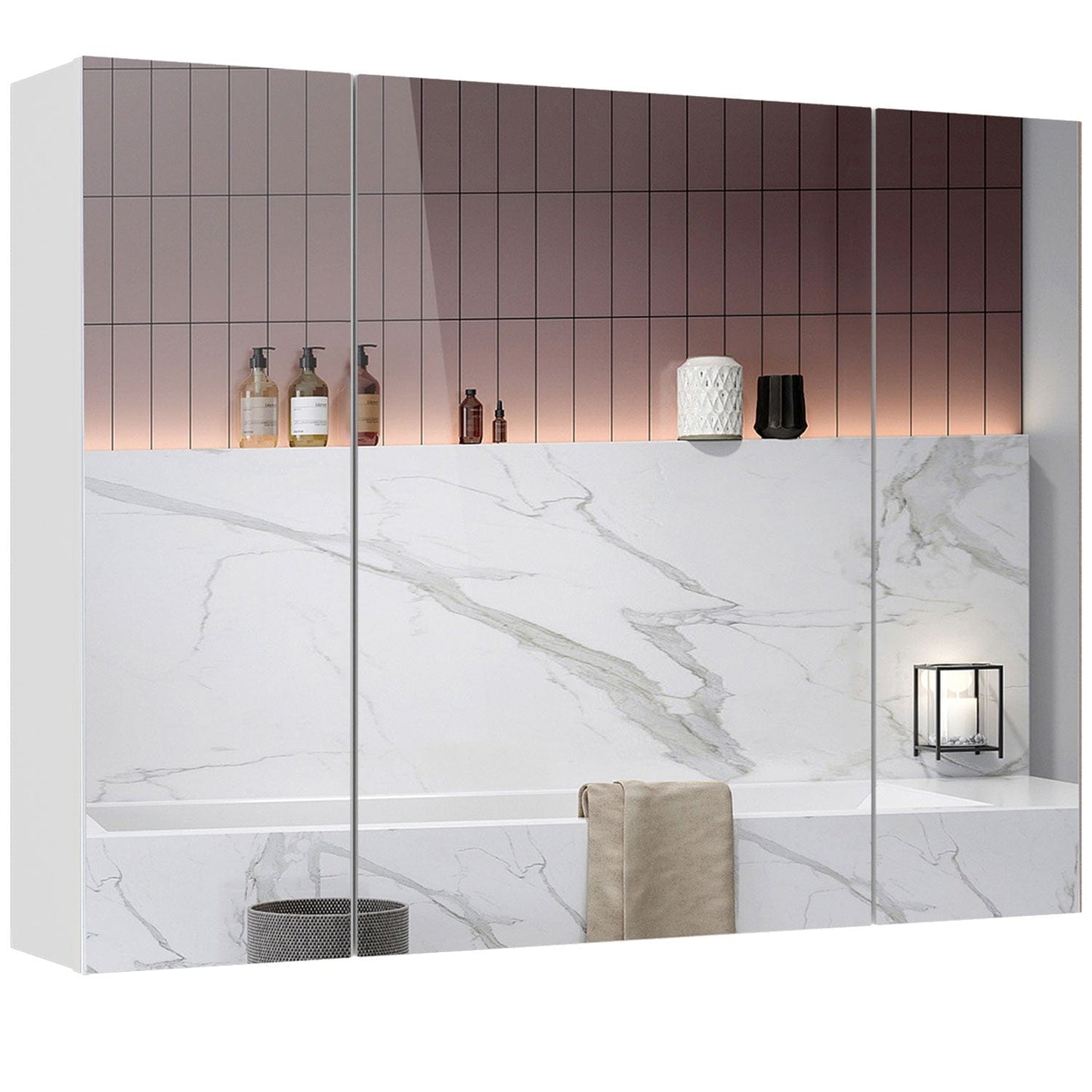 3 Doors Medicine Cabinet with Mirror White