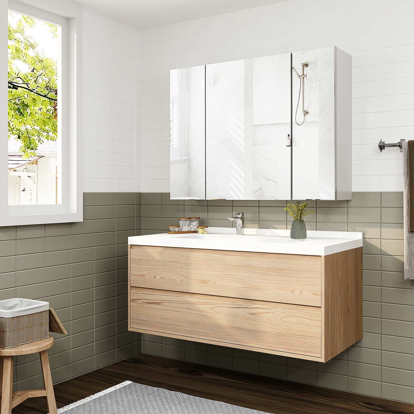 3 Doors Medicine Cabinet with Mirror White