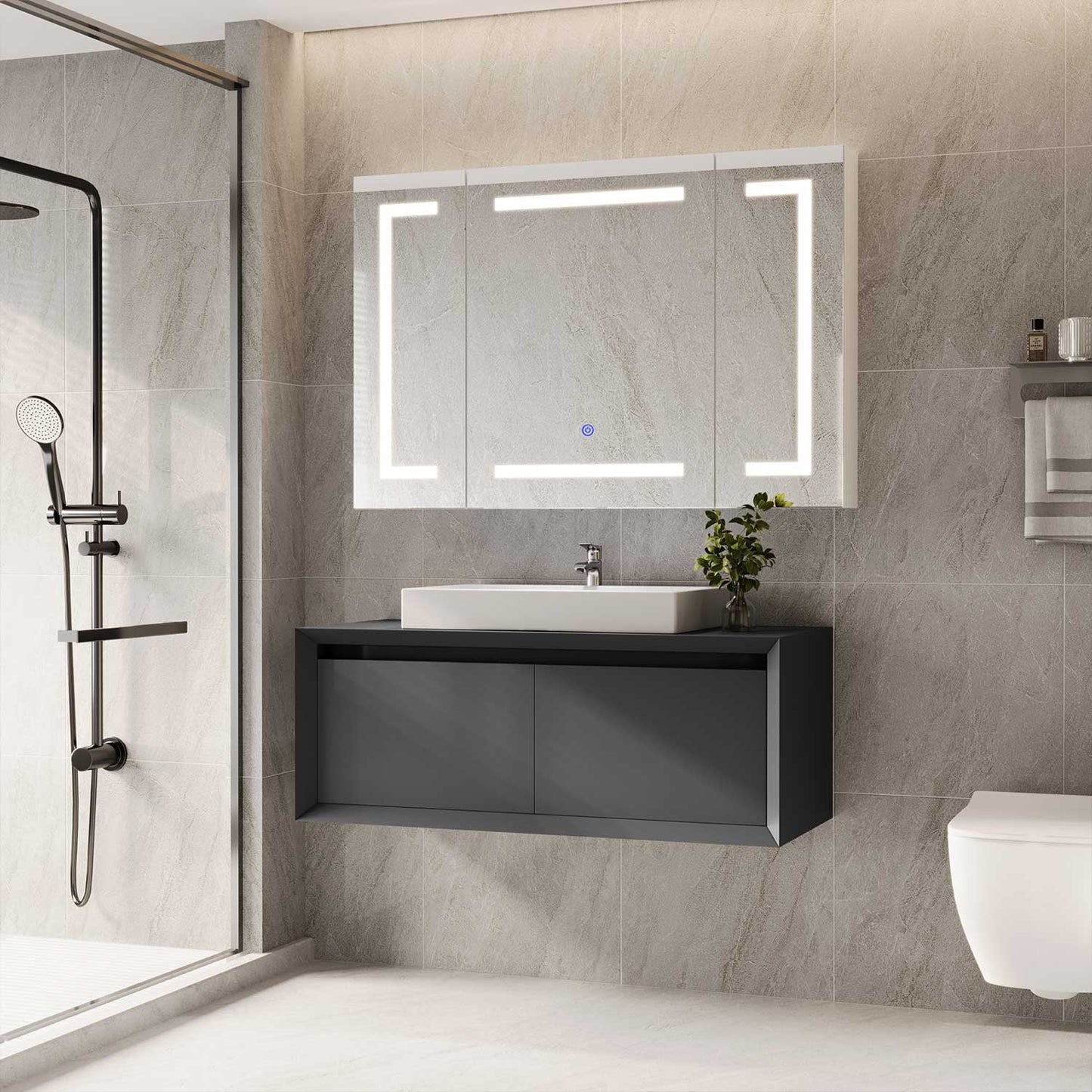 3 Doors Wall Mounted Medicine Cabinet with Mirror White