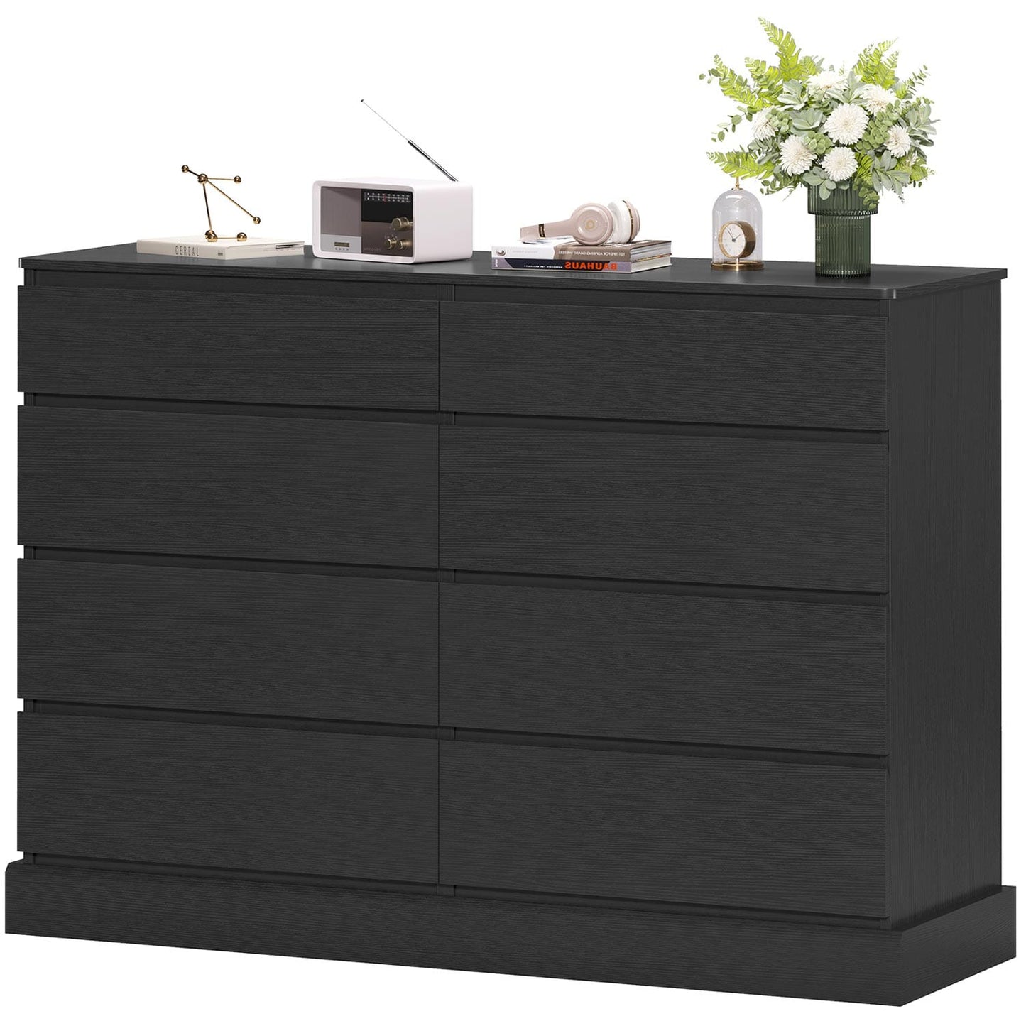 No Handle Design Dresser with 8 Drawers Black
