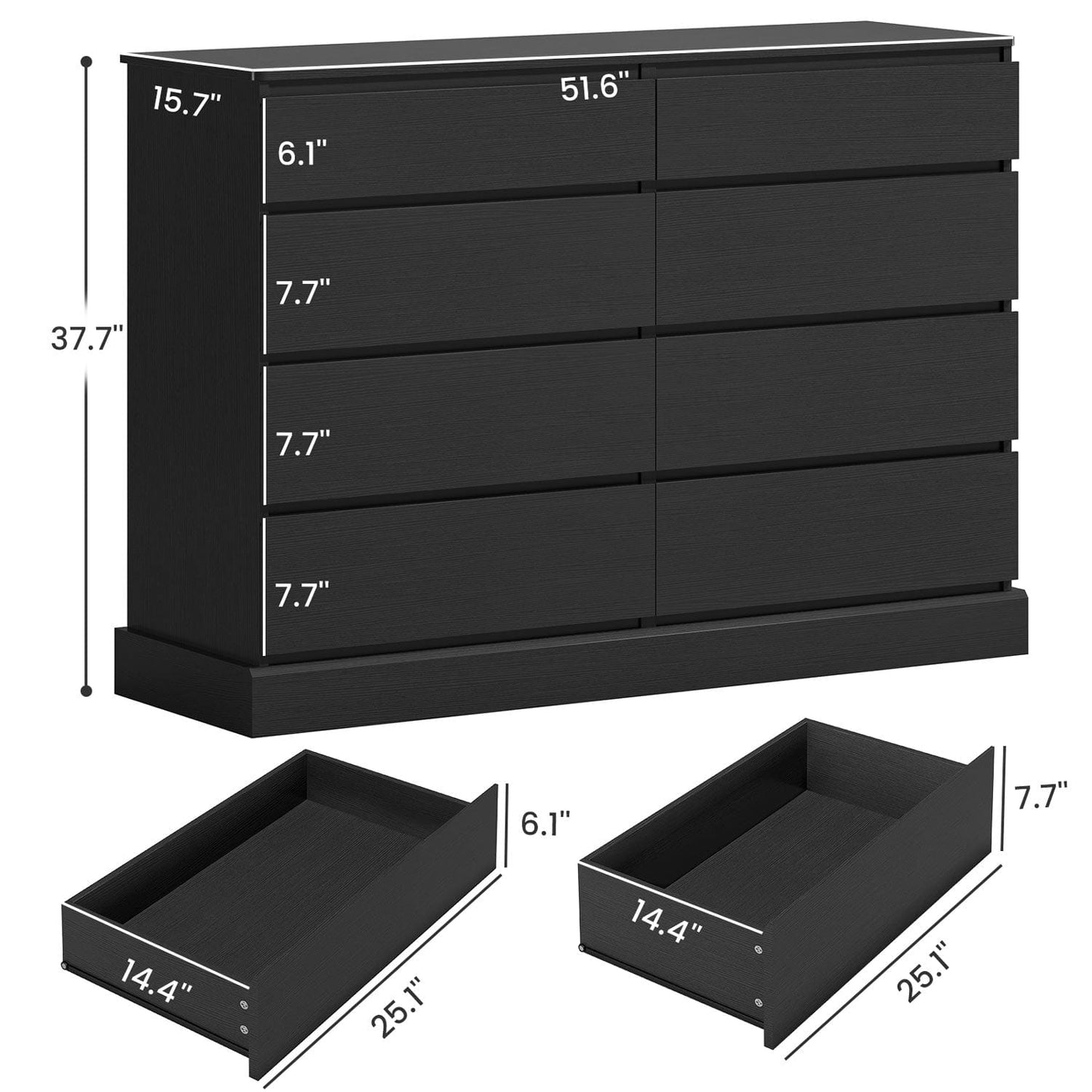 No Handle Design Dresser with 8 Drawers Black