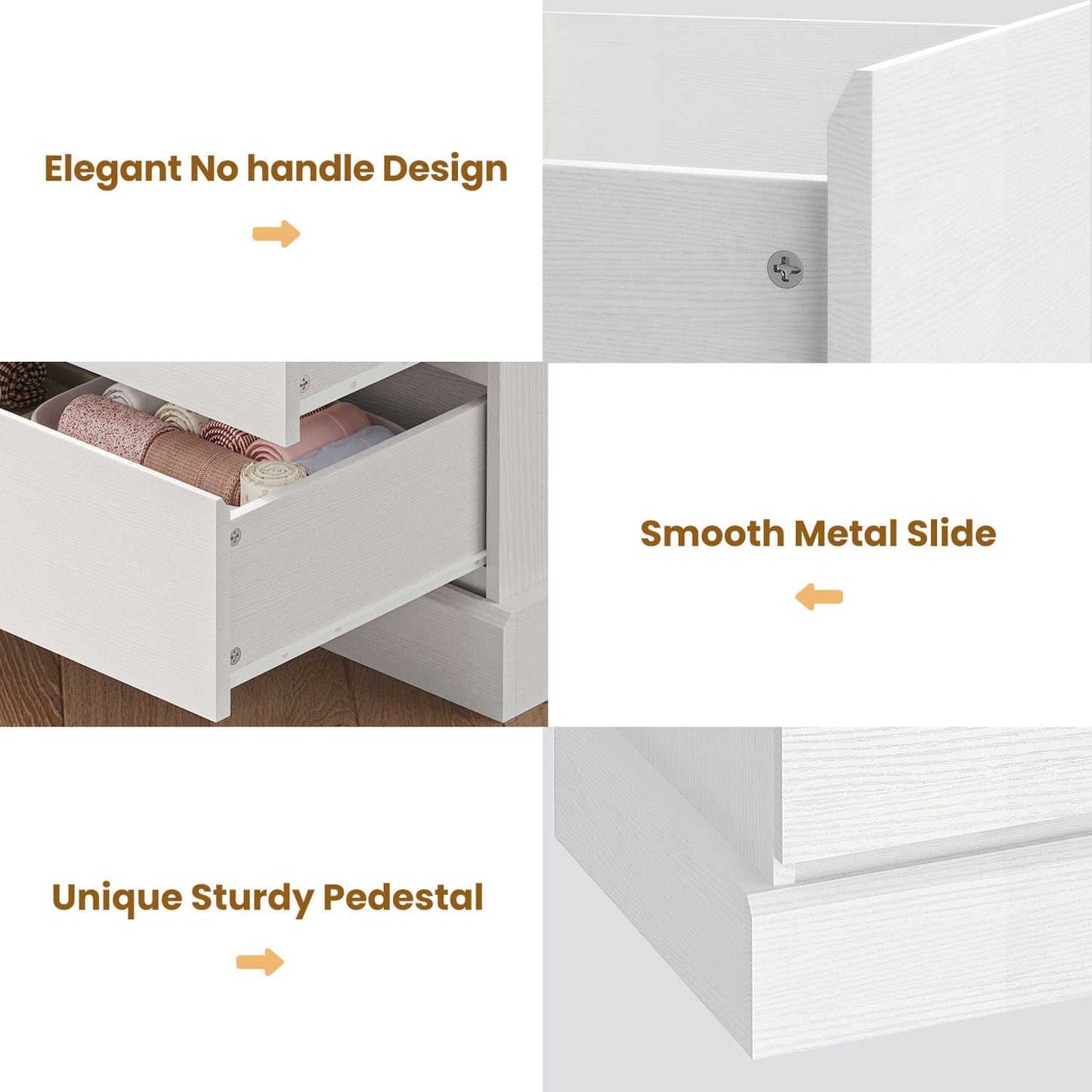 No Handle Design Dresser with 8 Drawers White