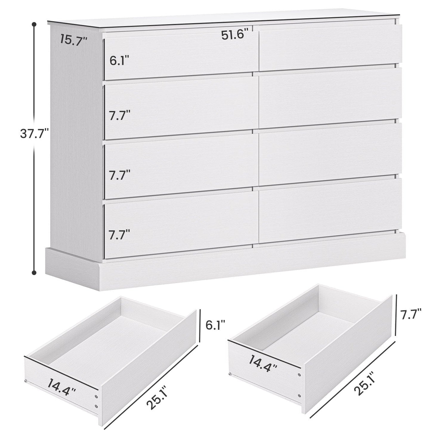 No Handle Design Dresser with 8 Drawers White