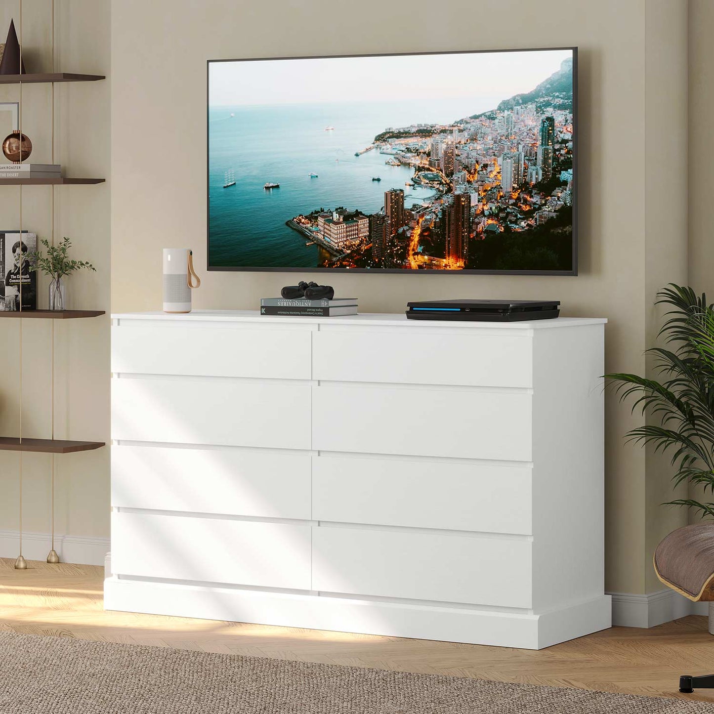 No Handle Design Dresser with 8 Drawers White