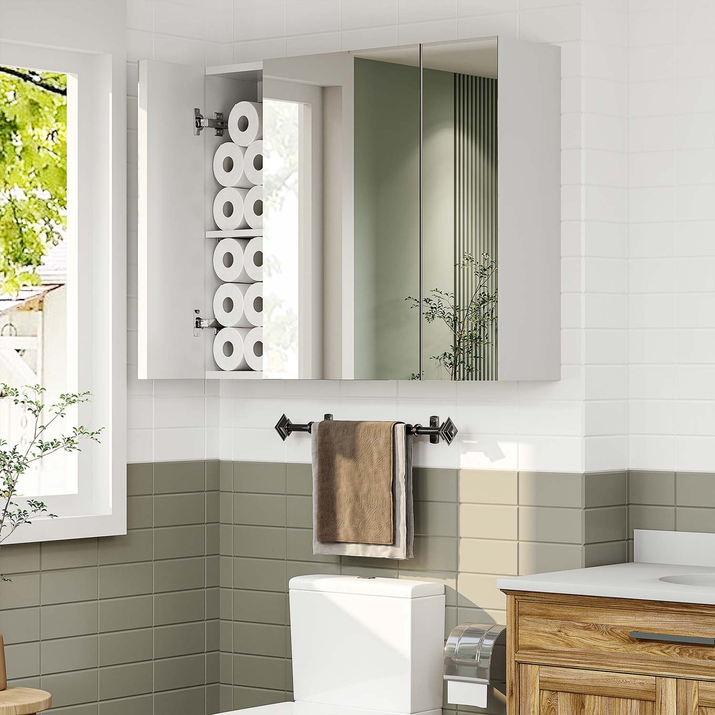 3 Doors Medicine Cabinet with Mirror White