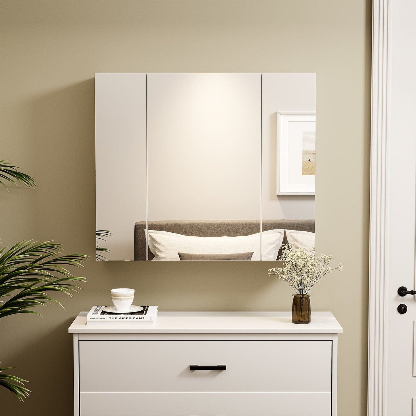 3 Doors Medicine Cabinet with Mirror White
