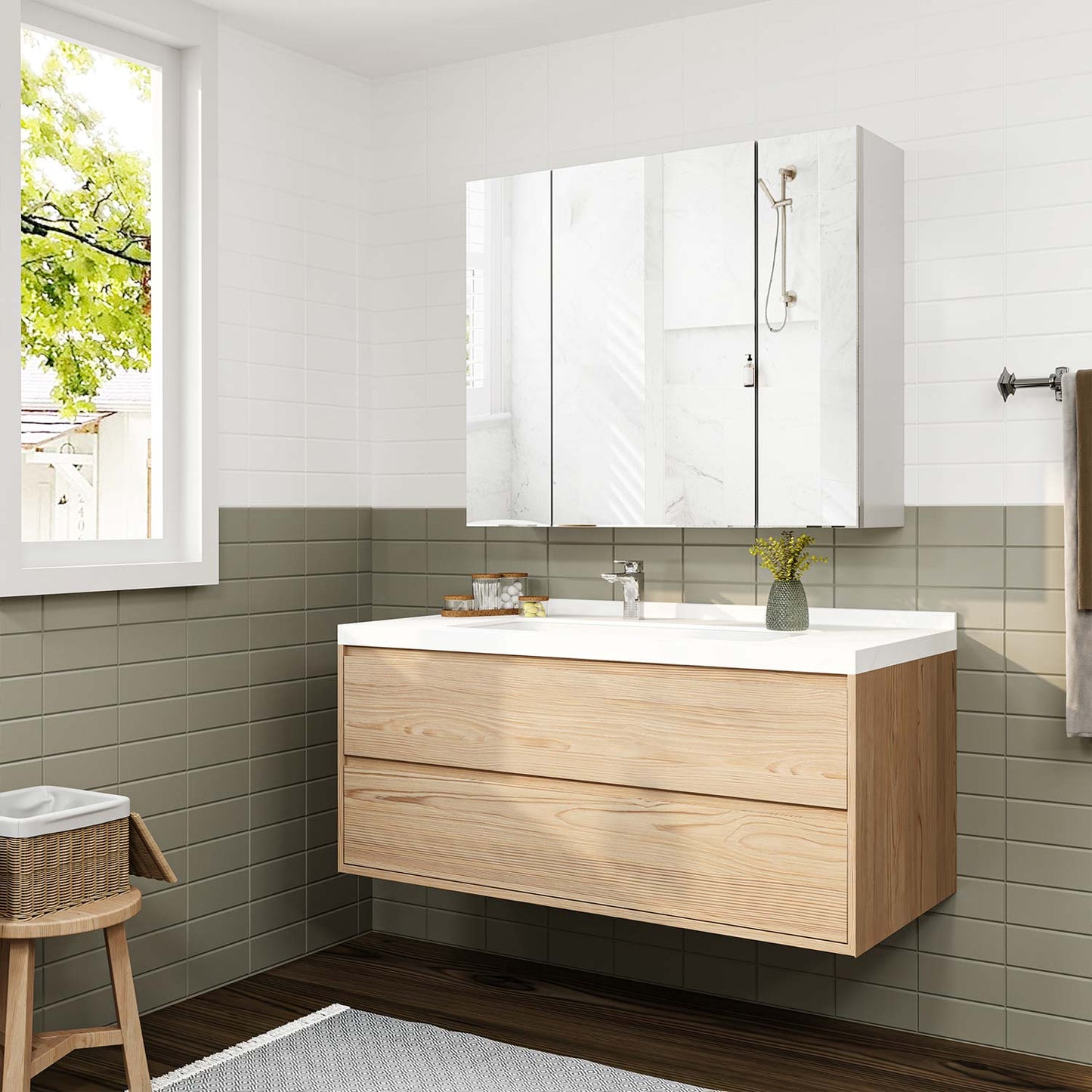 3 Doors Medicine Cabinet with Mirror White