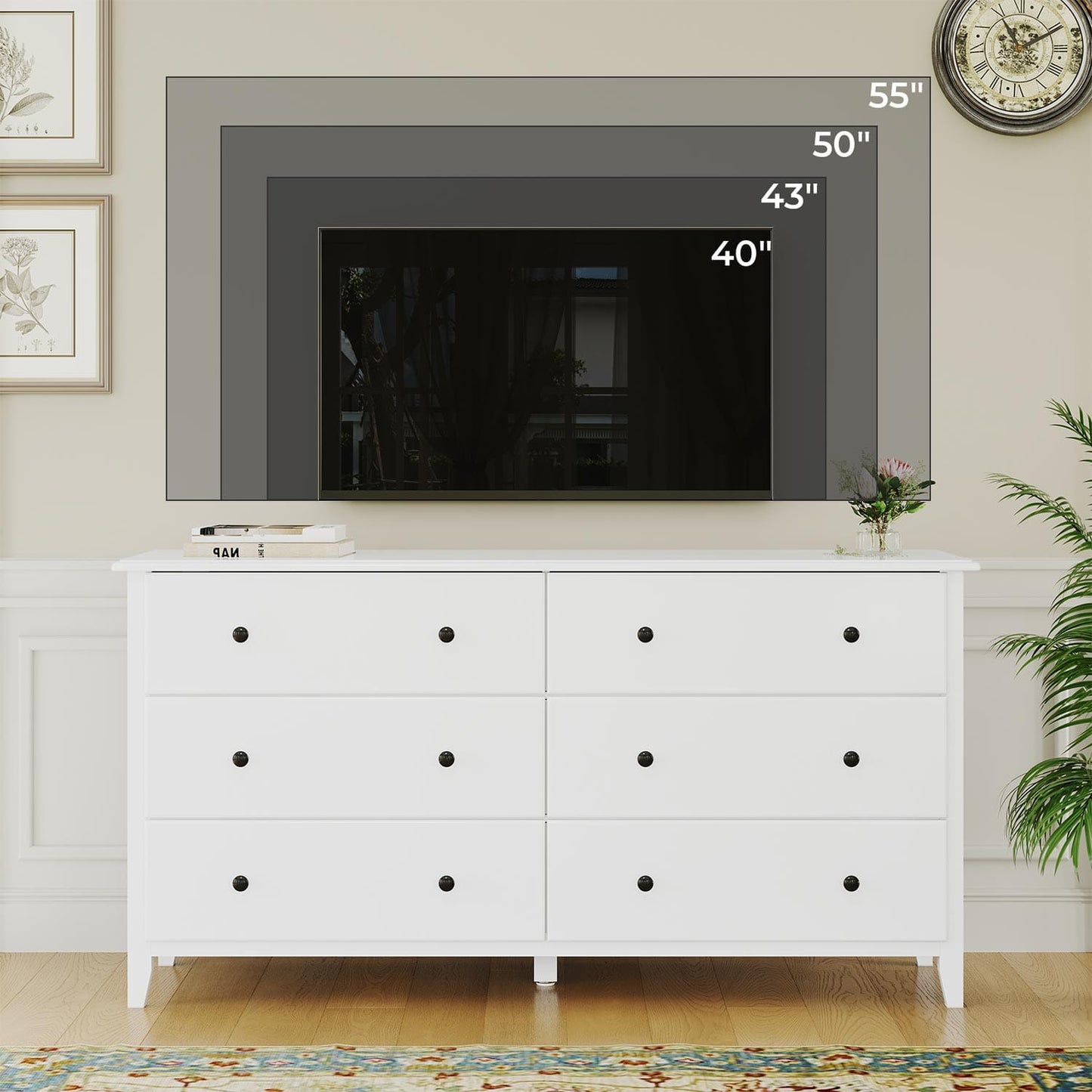 6 Drawers Dresser with Large Capacity White