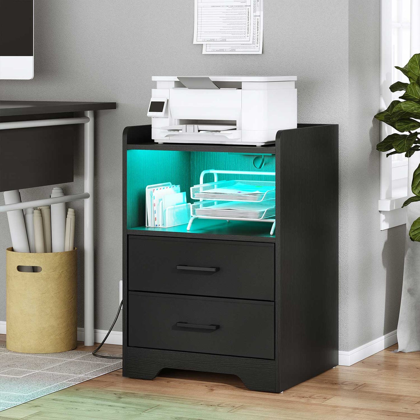 2PCS LED Nightstands with 2 Storage Drawers Black