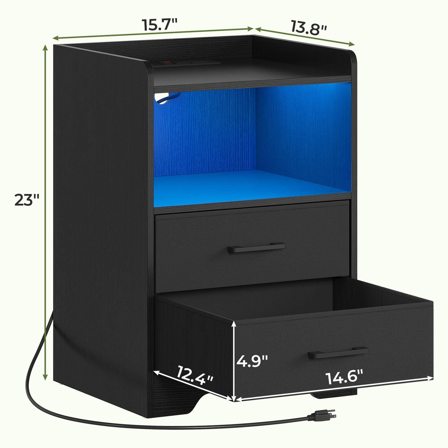 2PCS LED Nightstands with 2 Storage Drawers Black