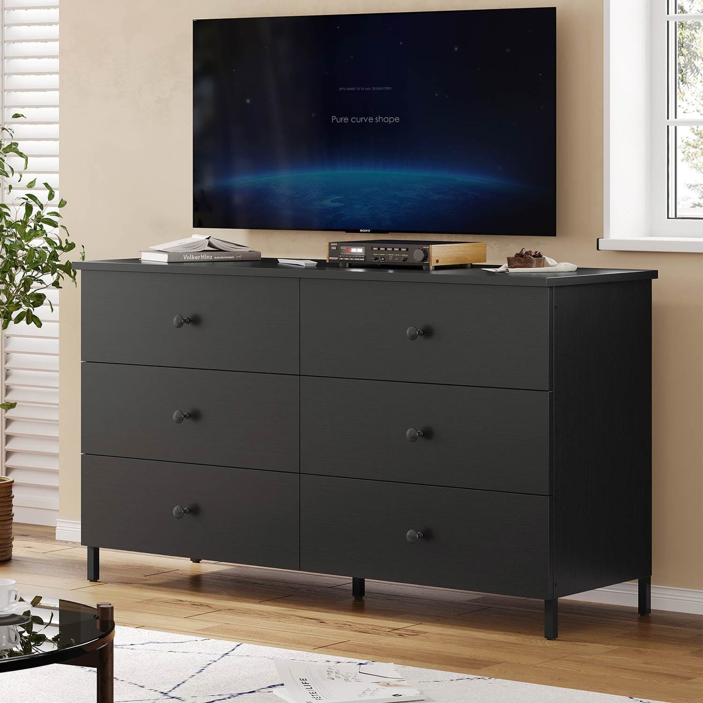 6 Drawers Dresser with Heavy Sturdy Steel Frame Black