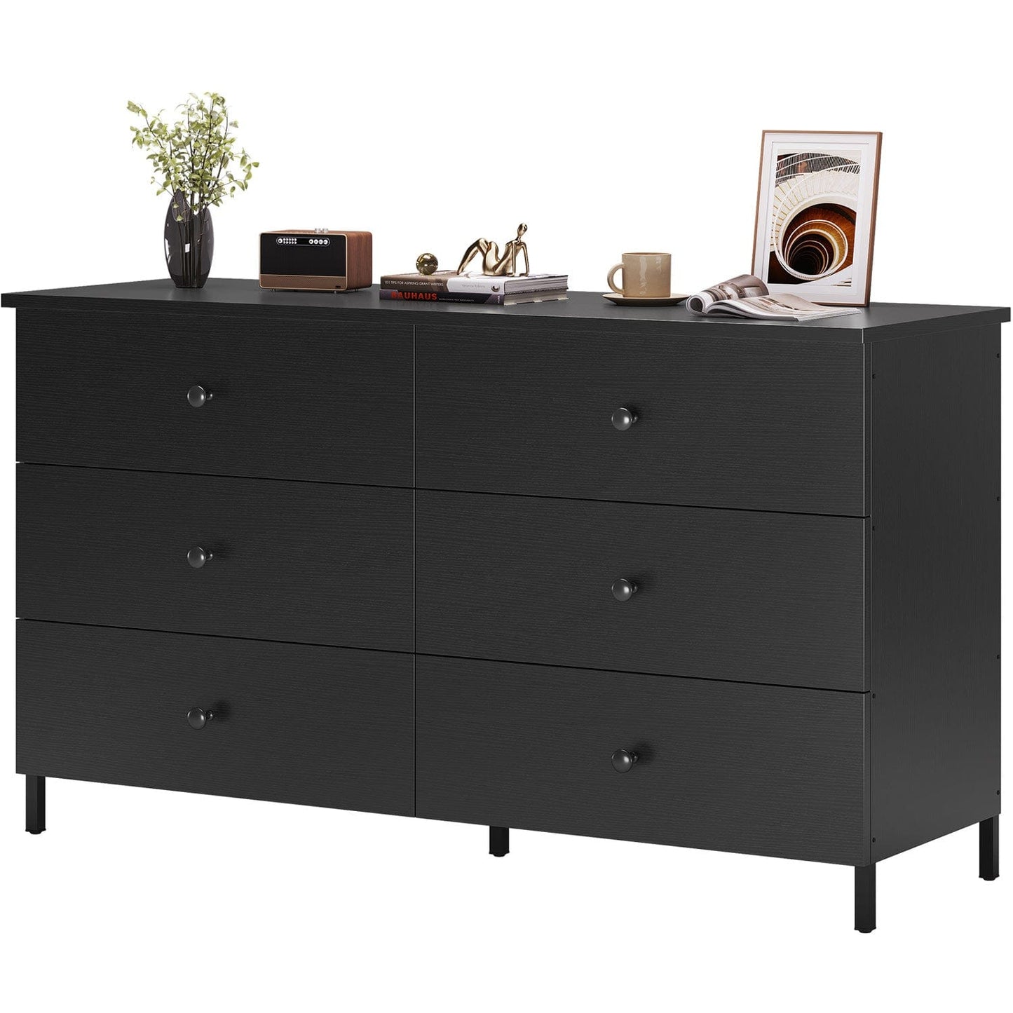6 Drawers Dresser with Heavy Sturdy Steel Frame Black