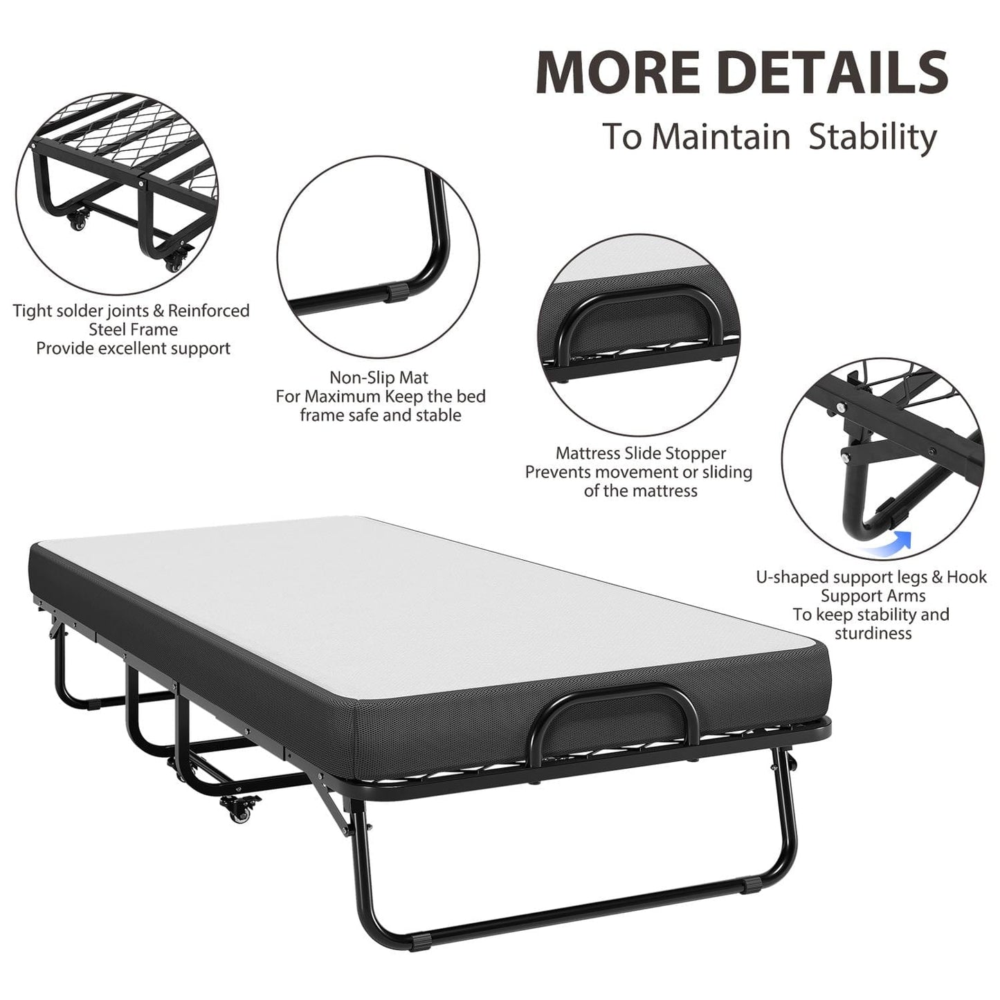 Twin Size Folding Bed with Memory Foam Mattress Black