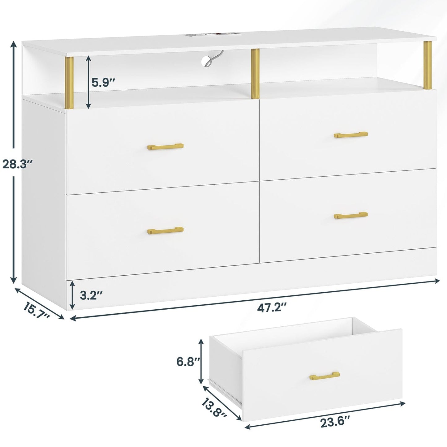 Dresser with 4 Drawers Charging Station White