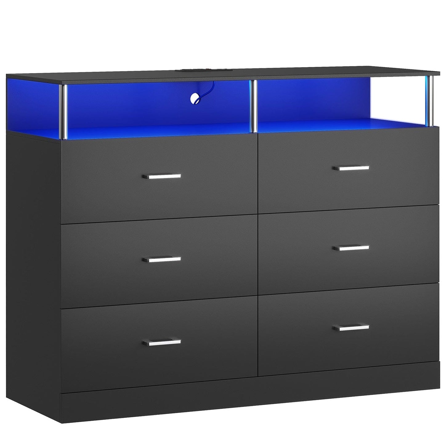 LED Wide Dresser with 6 Drawers Column Design Black