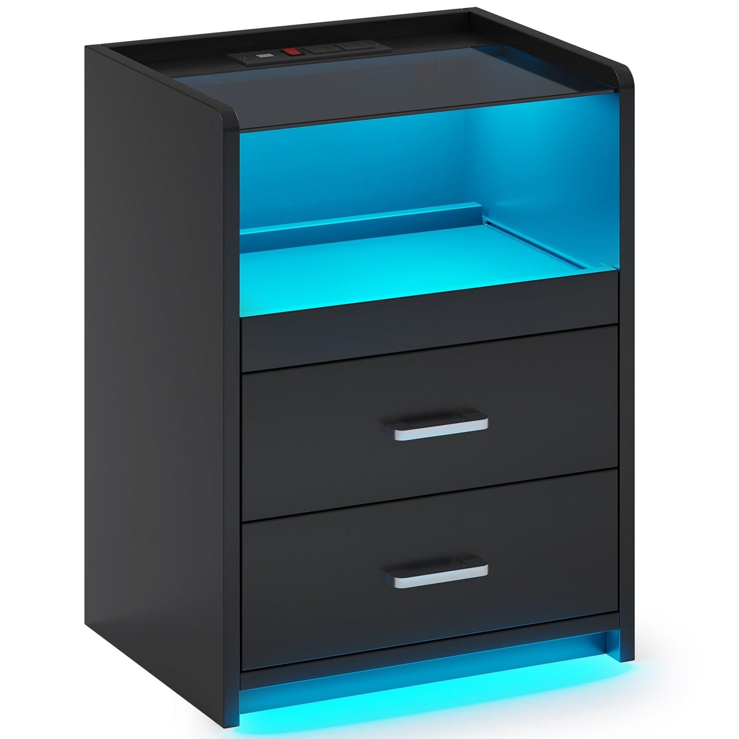LED Nightstand with 2 Storage Drawers Black