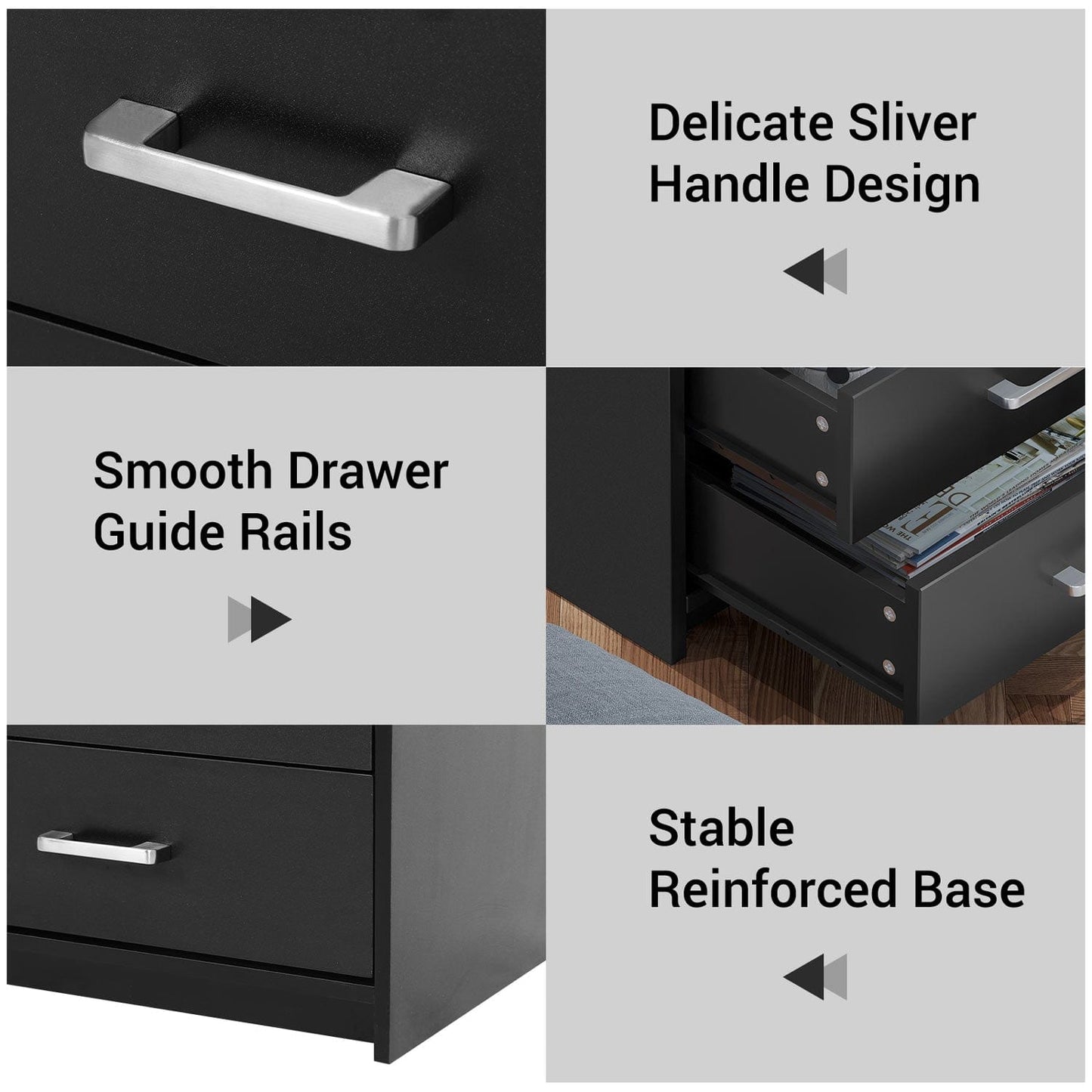LED Nightstand with 2 Storage Drawers Black