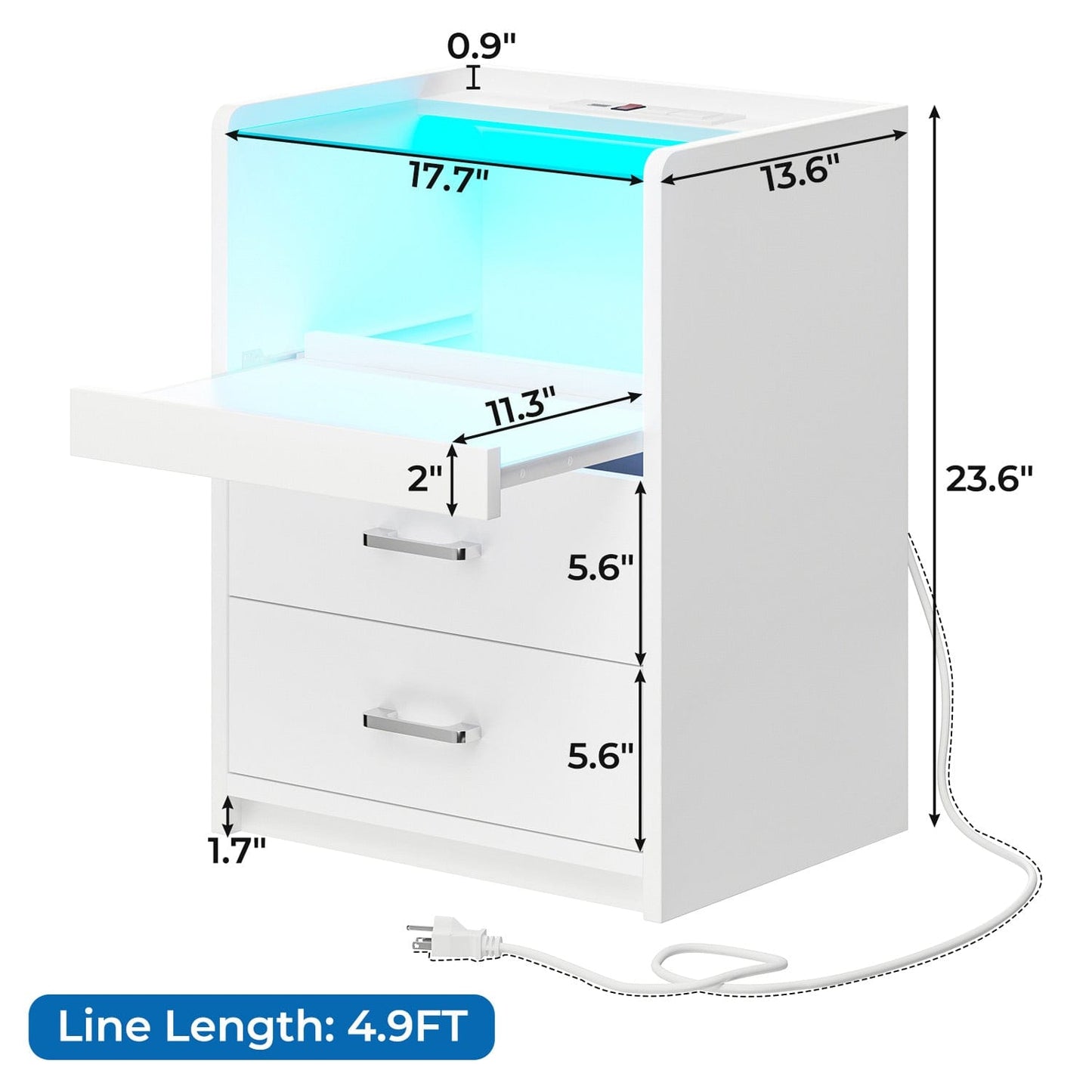 2 Pack LED Nightstand with 2 Storage Drawers White