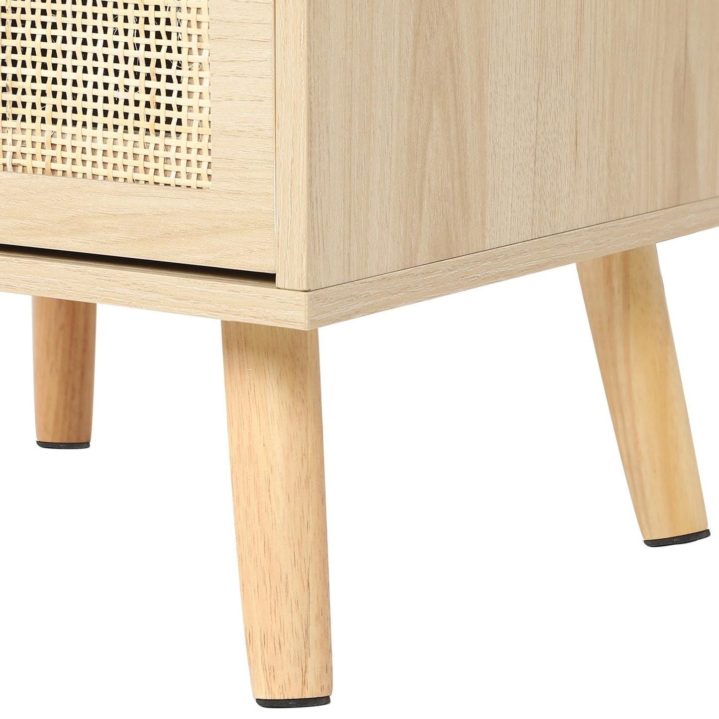 Natural Rattan LED Nightstand with Charging Station