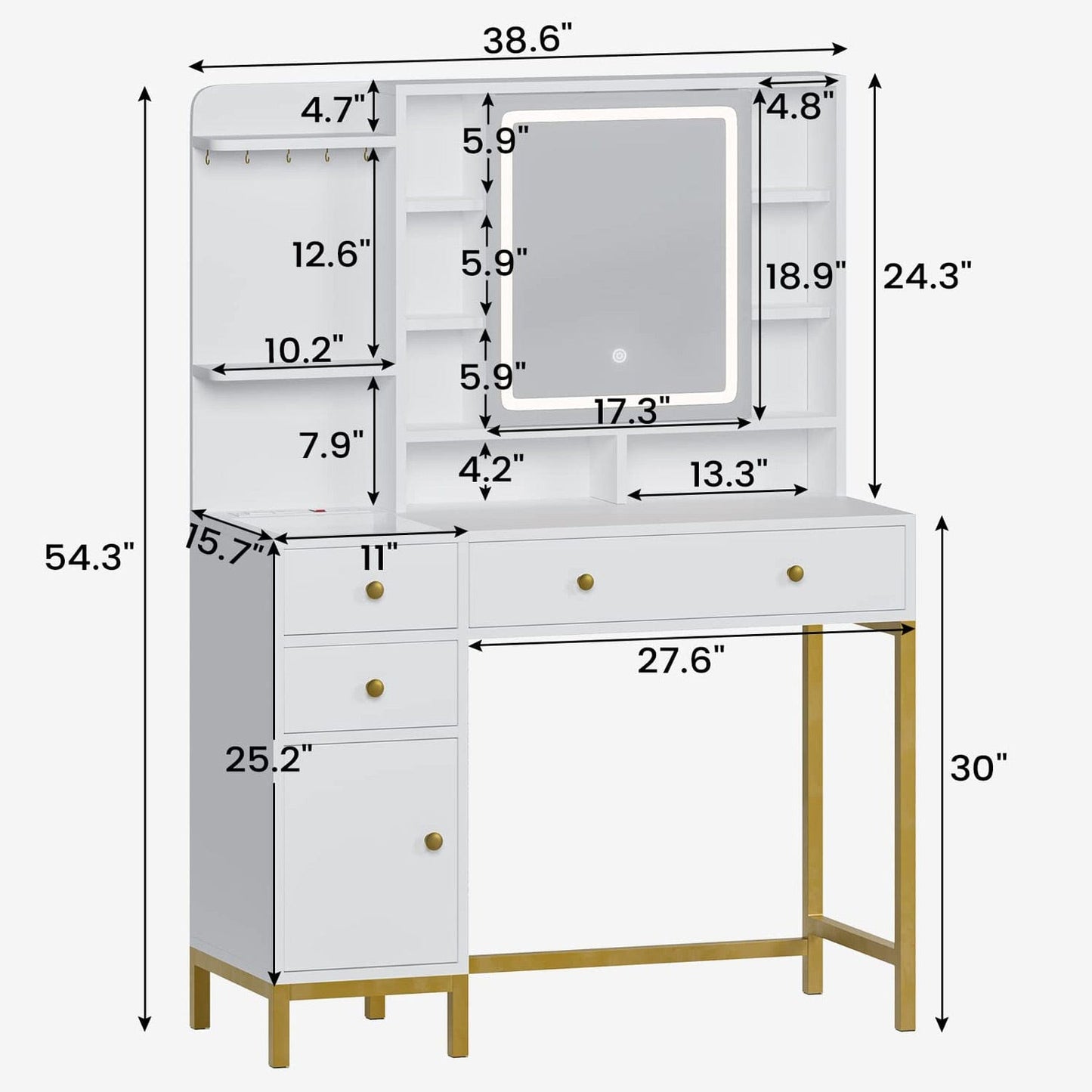 LED Makeup Vanity with Mirror Charging Station White