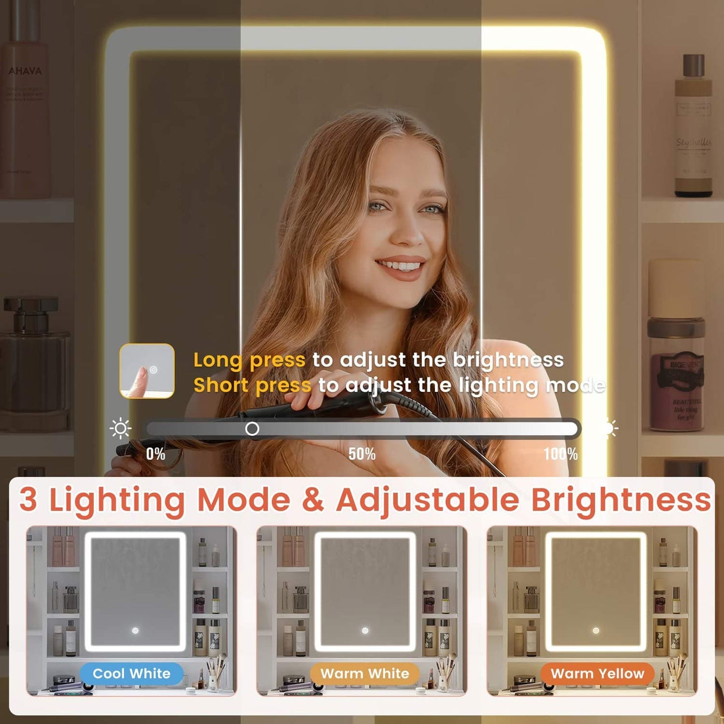 LED Makeup Vanity with Mirror Charging Station White