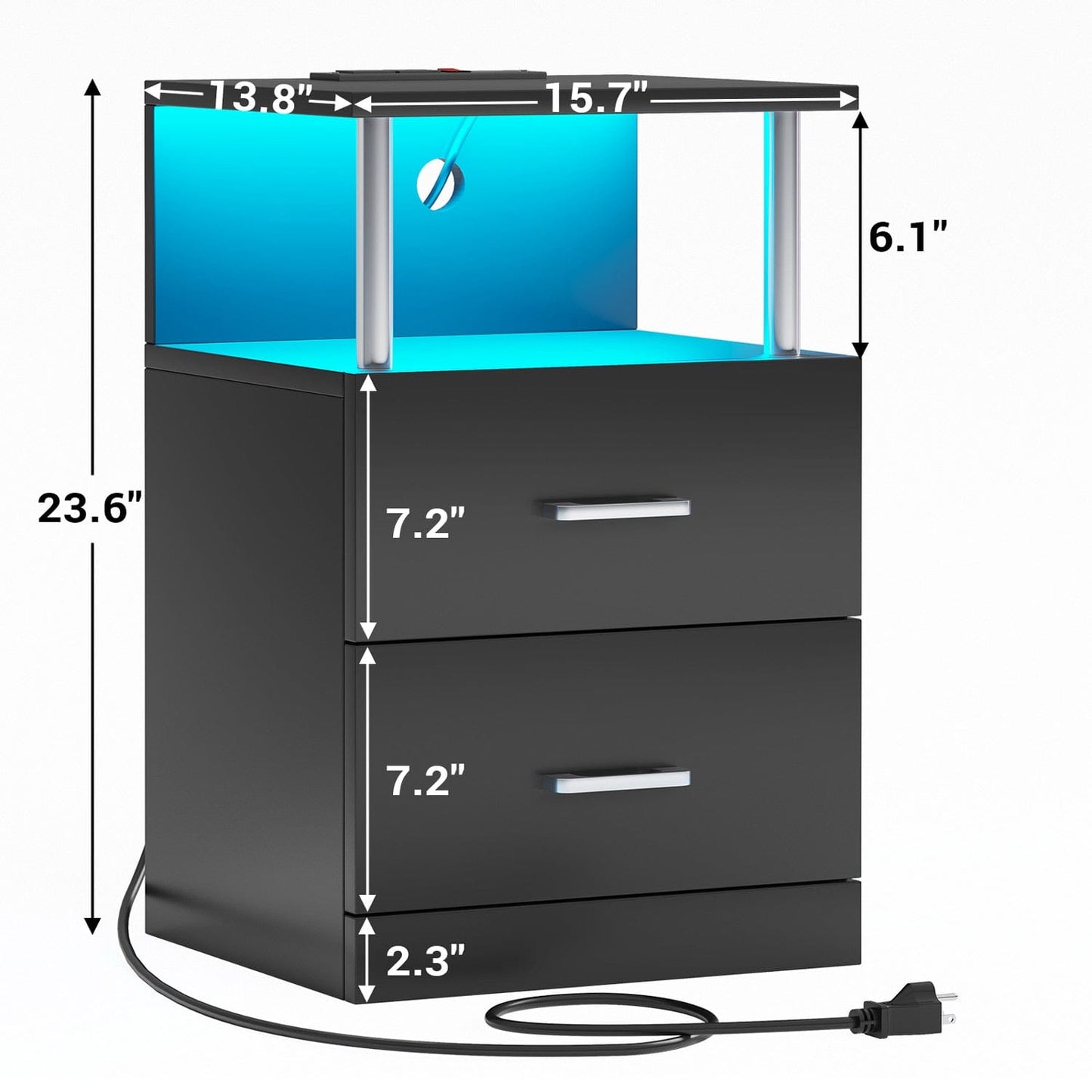 LED Nightstand with Charging Station Black