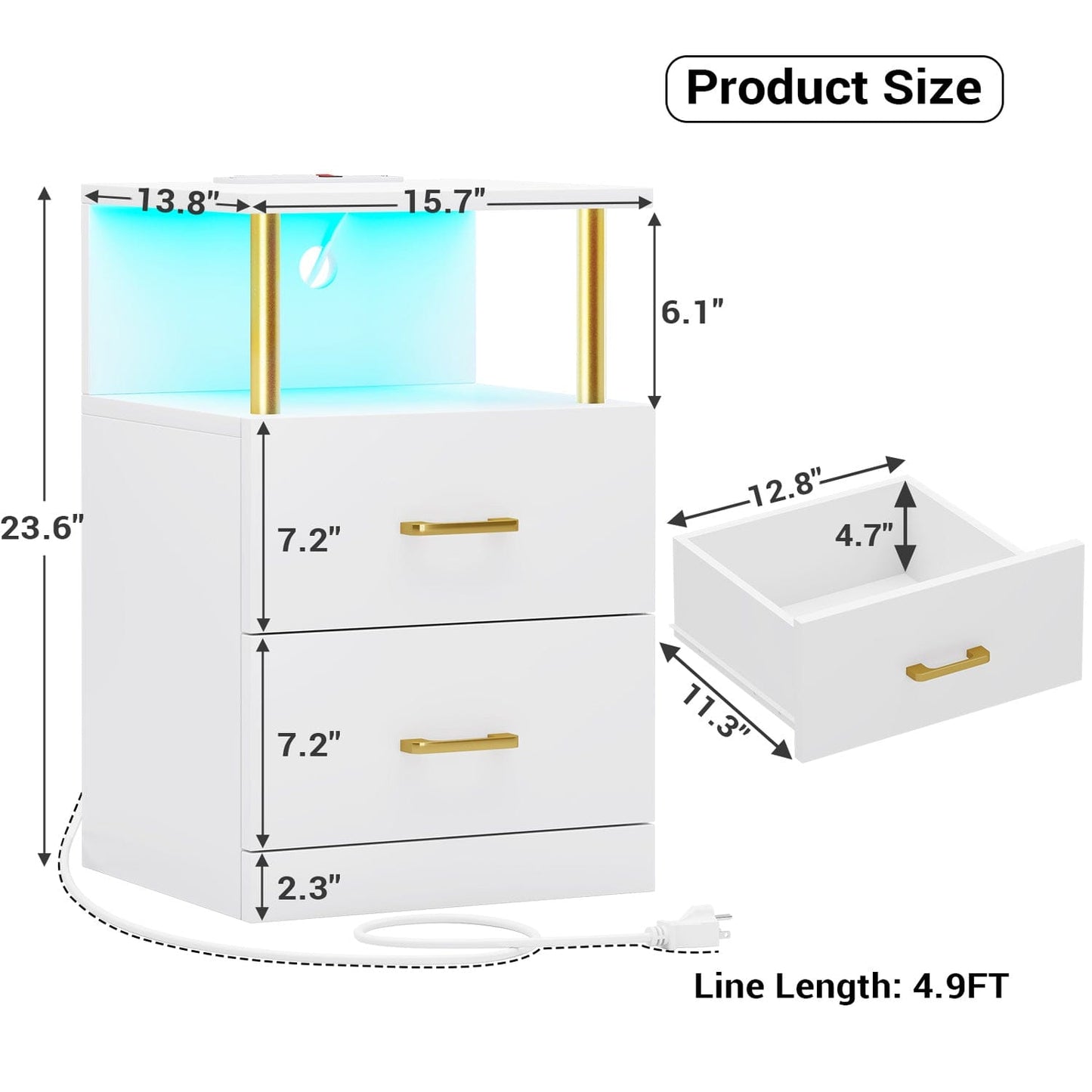 LED Nightstand with Charging Station White