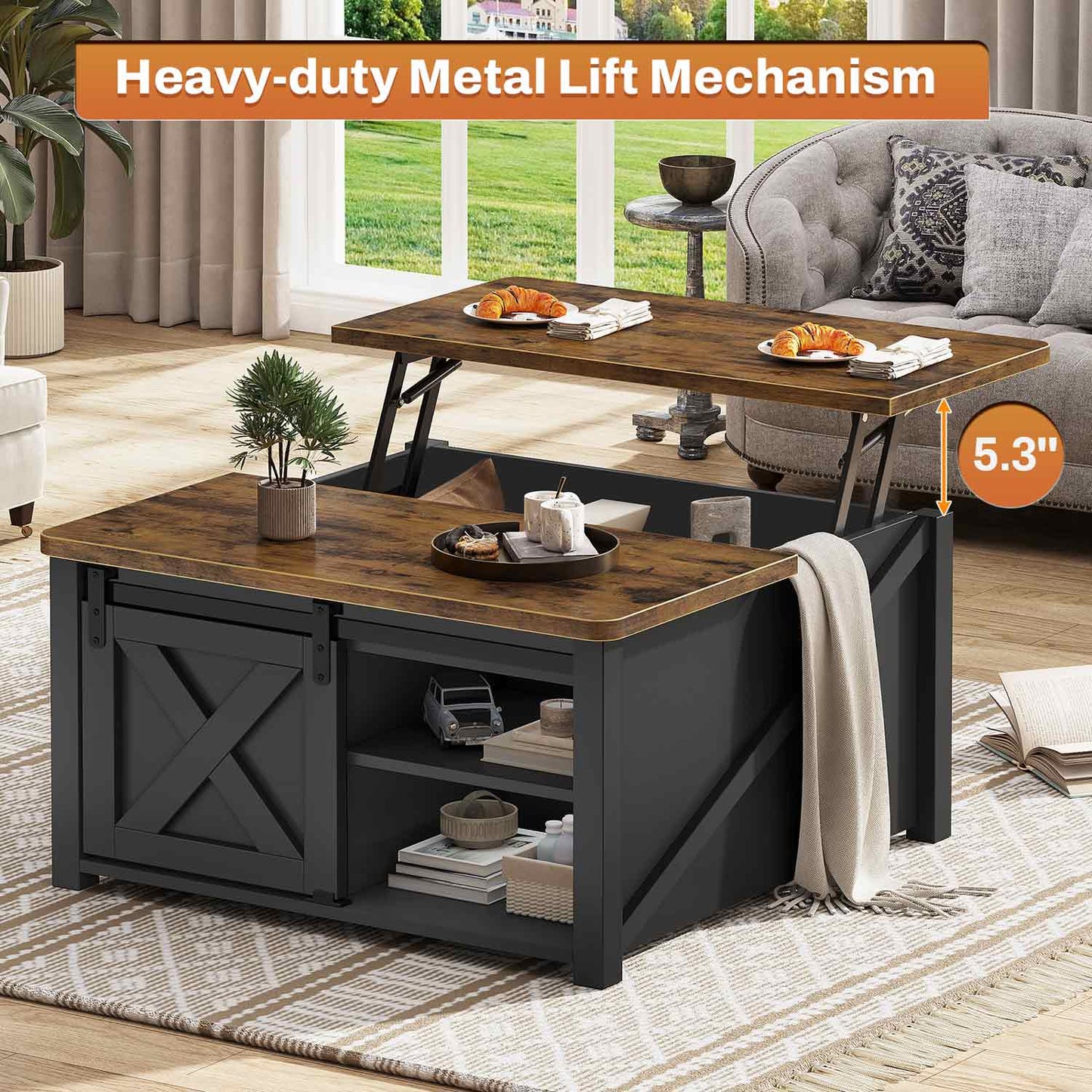 31.5 Inches Lift Top Coffee Table with Hidden Storage Black