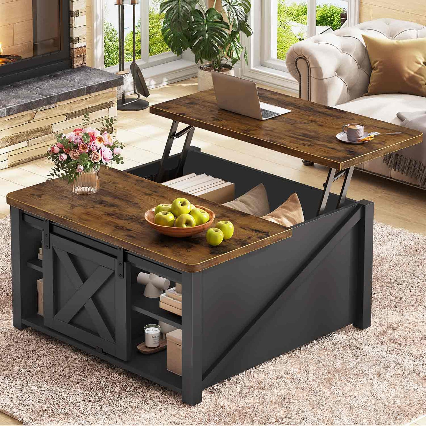 31.5 Inches Lift Top Coffee Table with Hidden Storage Black