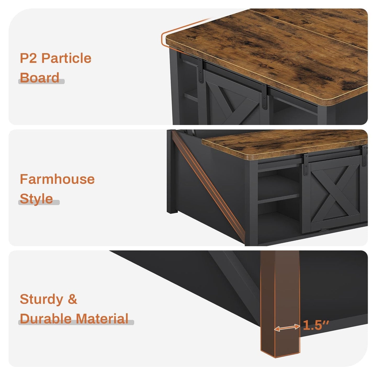 31.5 Inches Lift Top Coffee Table with Hidden Storage Black