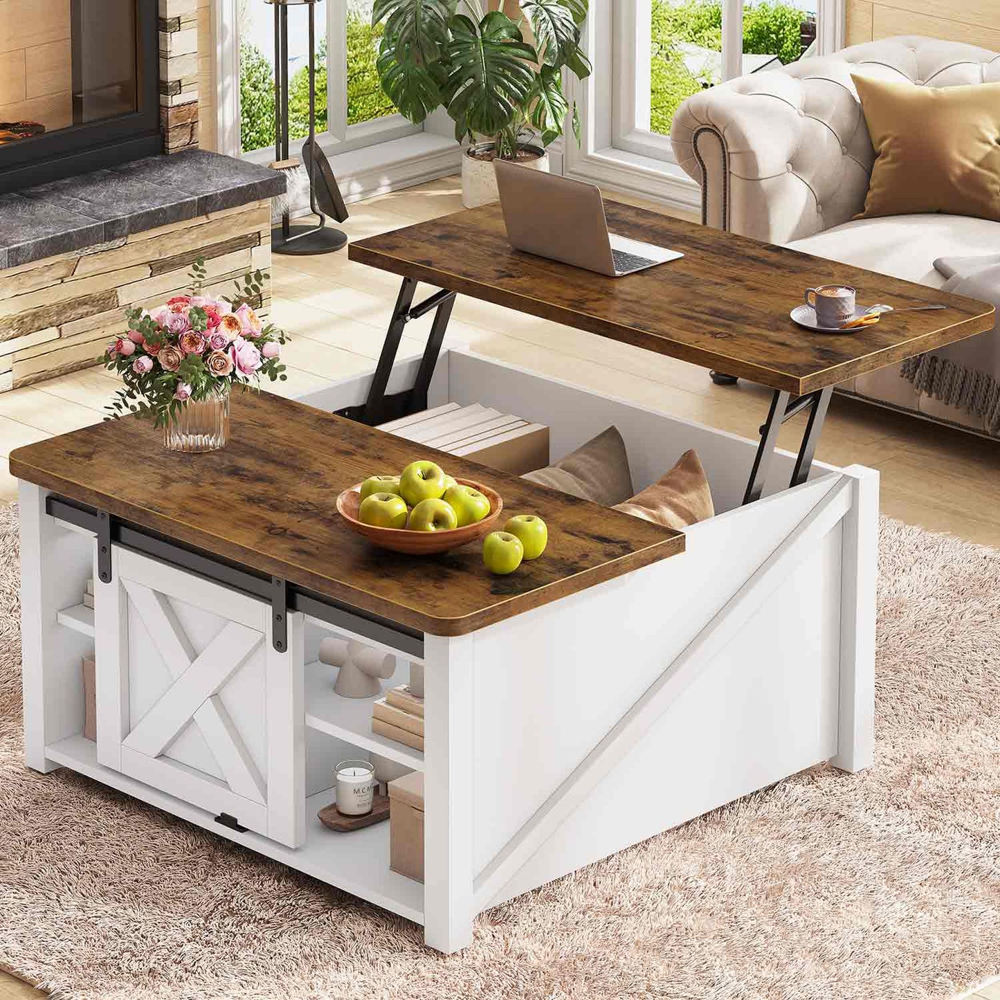 31.5 Inches Lift Top Coffee Table with Hidden Storage White