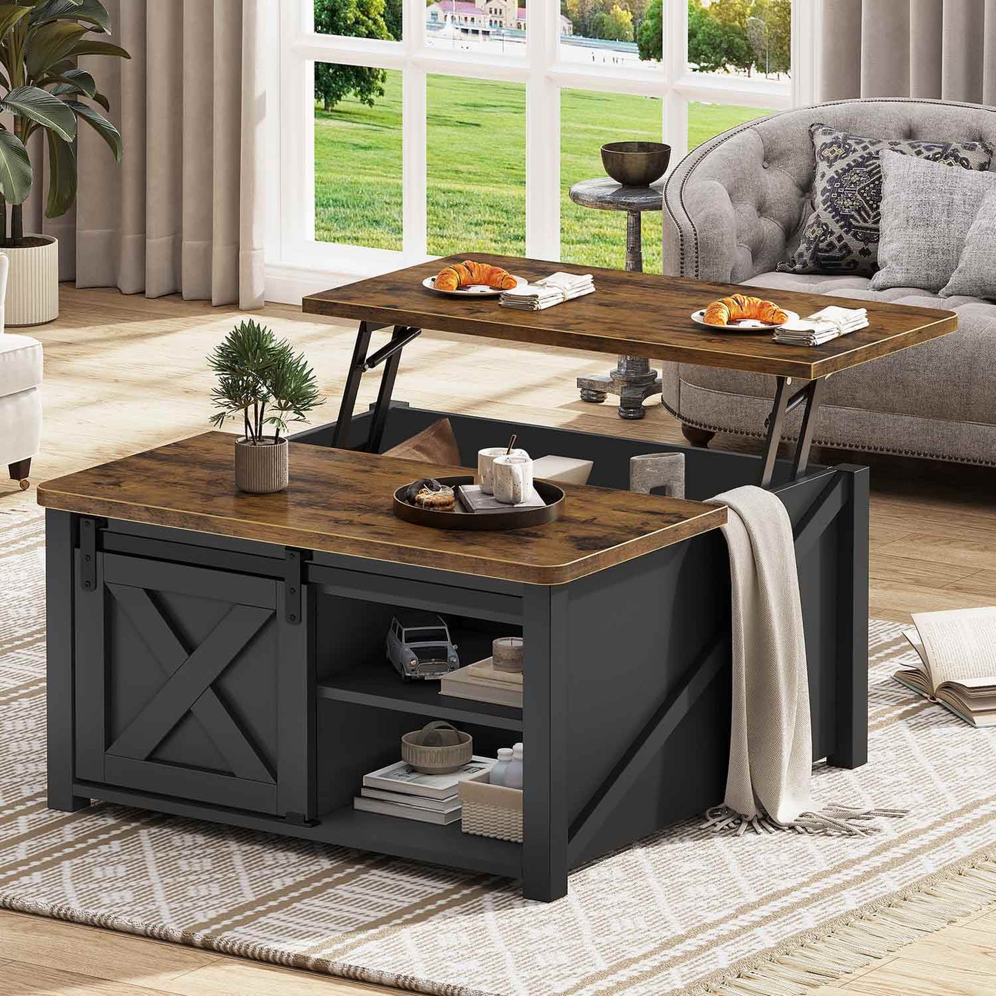 31.5 Inches Lift Top Coffee Table with Hidden Storage Black
