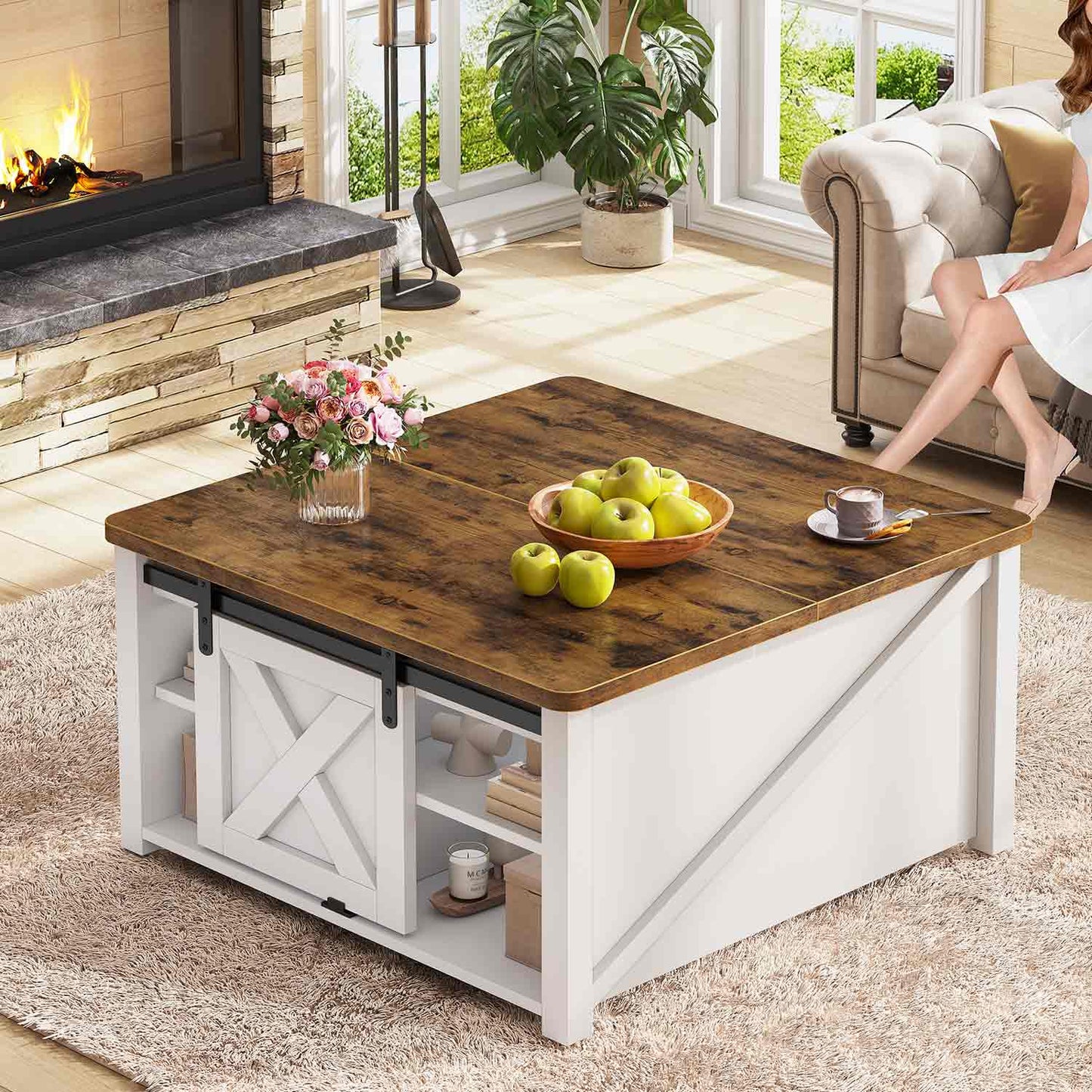 31.5 Inches Lift Top Coffee Table with Hidden Storage White