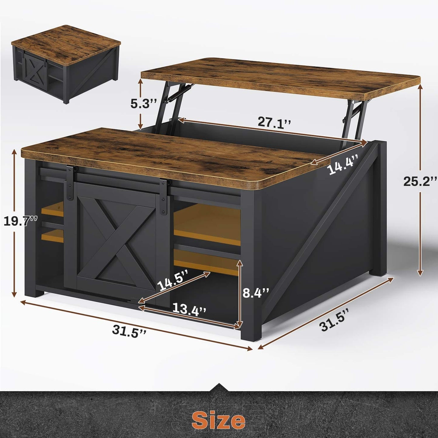 31.5 Inches Lift Top Coffee Table with Hidden Storage Black