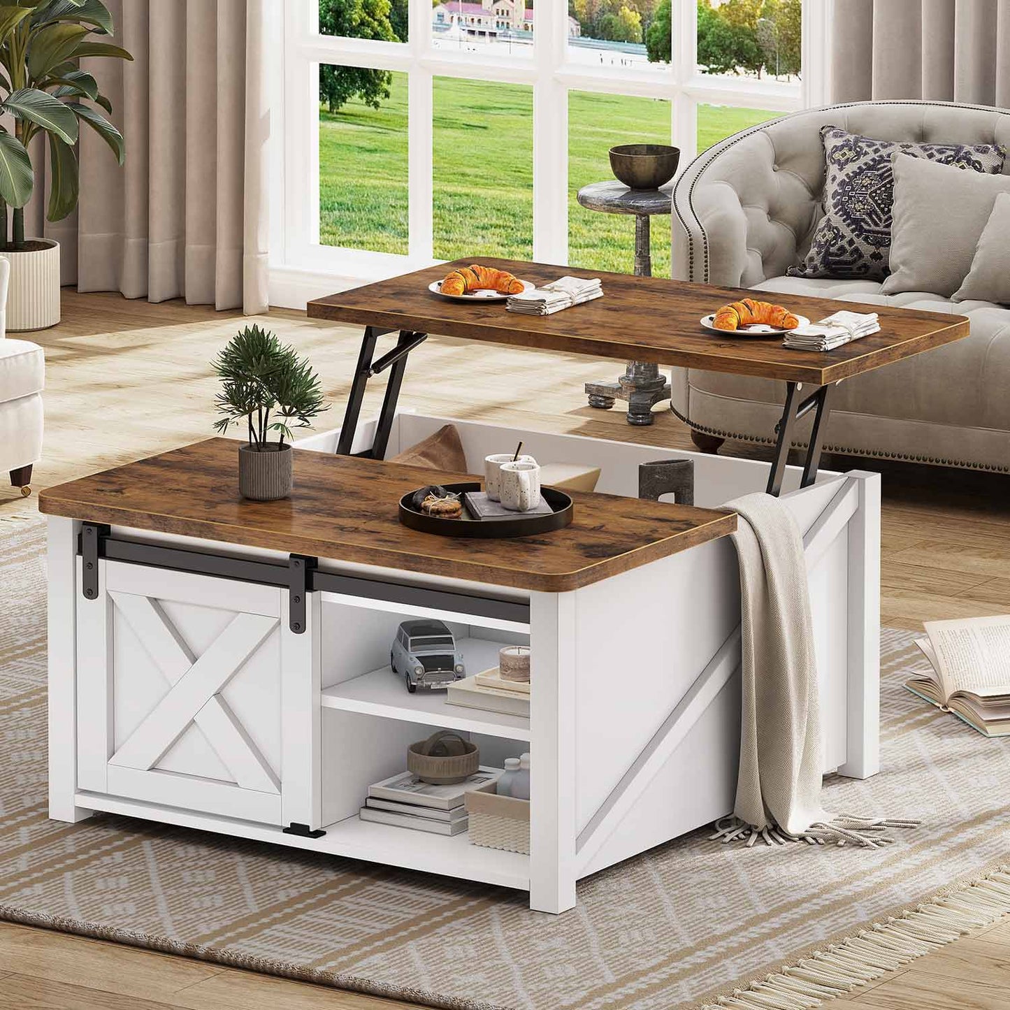 31.5 Inches Lift Top Coffee Table with Hidden Storage White