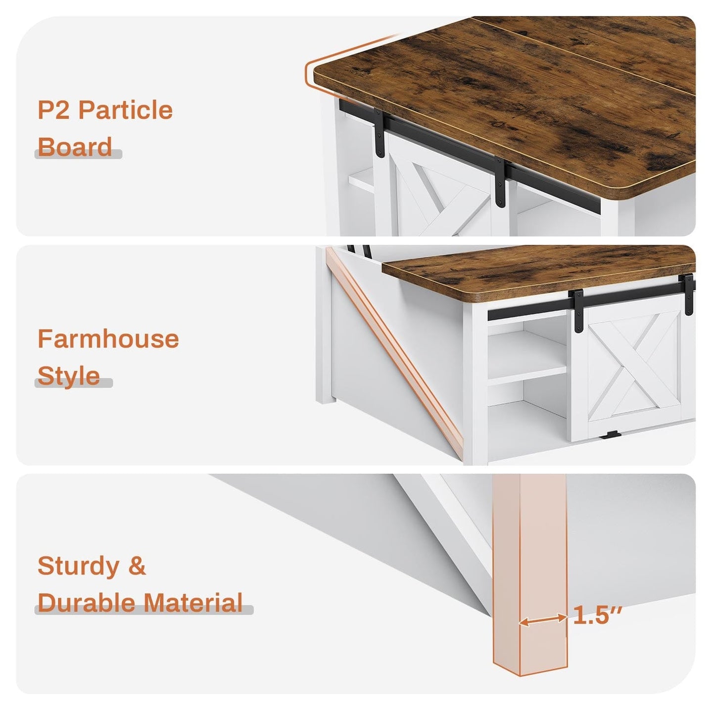 31.5 Inches Lift Top Coffee Table with Hidden Storage White