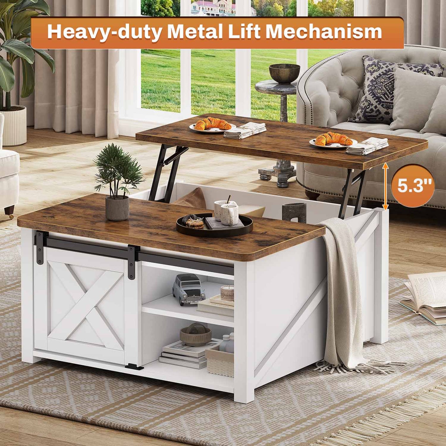 31.5 Inches Lift Top Coffee Table with Hidden Storage White