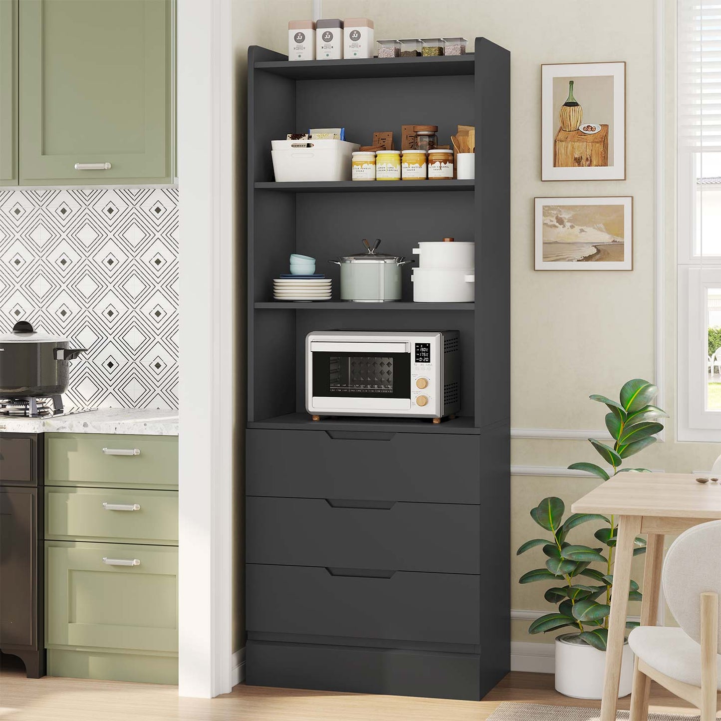 73 Inches Versatile Tall Bookcase with 3 Drawers Black