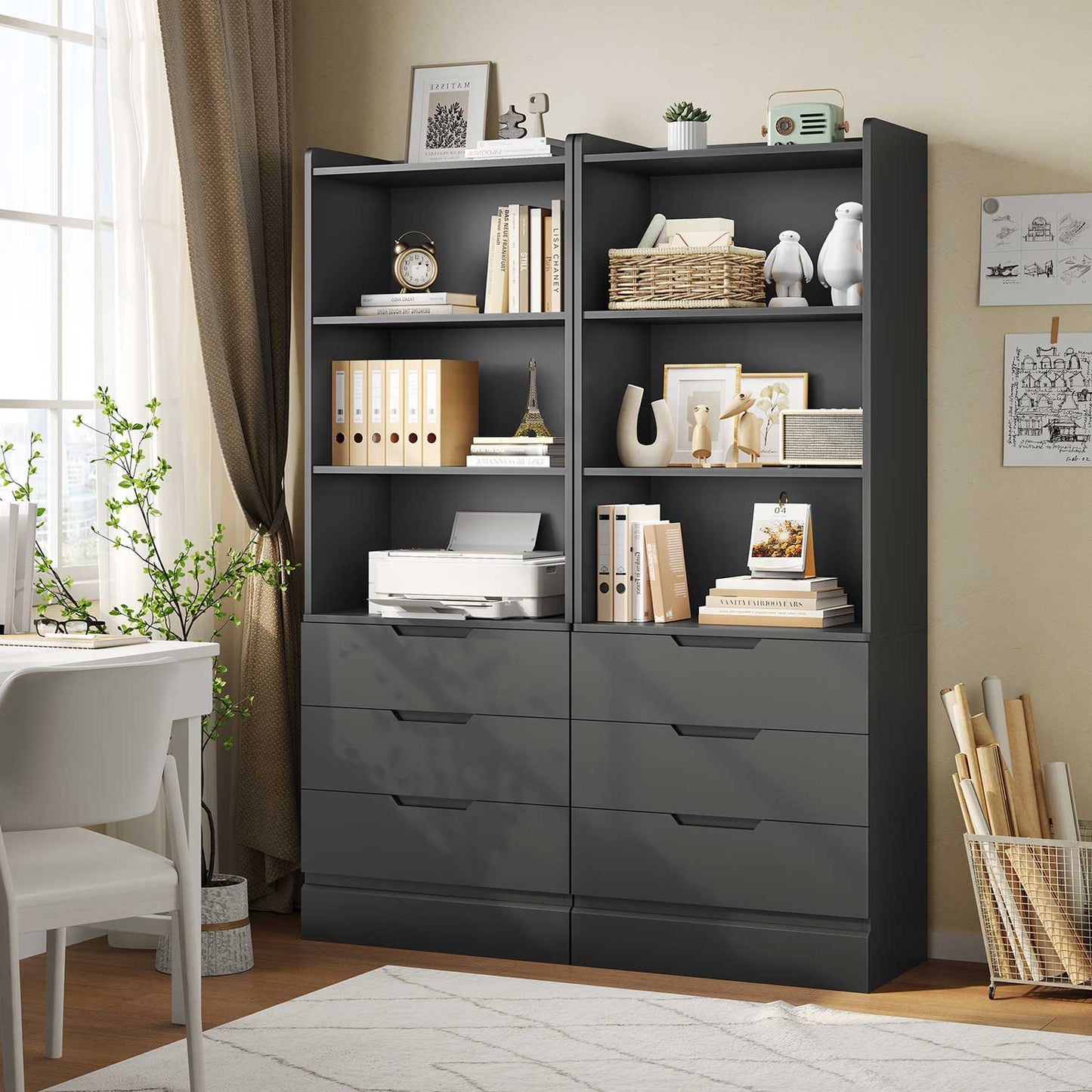 73 Inches Versatile Tall Bookcase with 3 Drawers Black