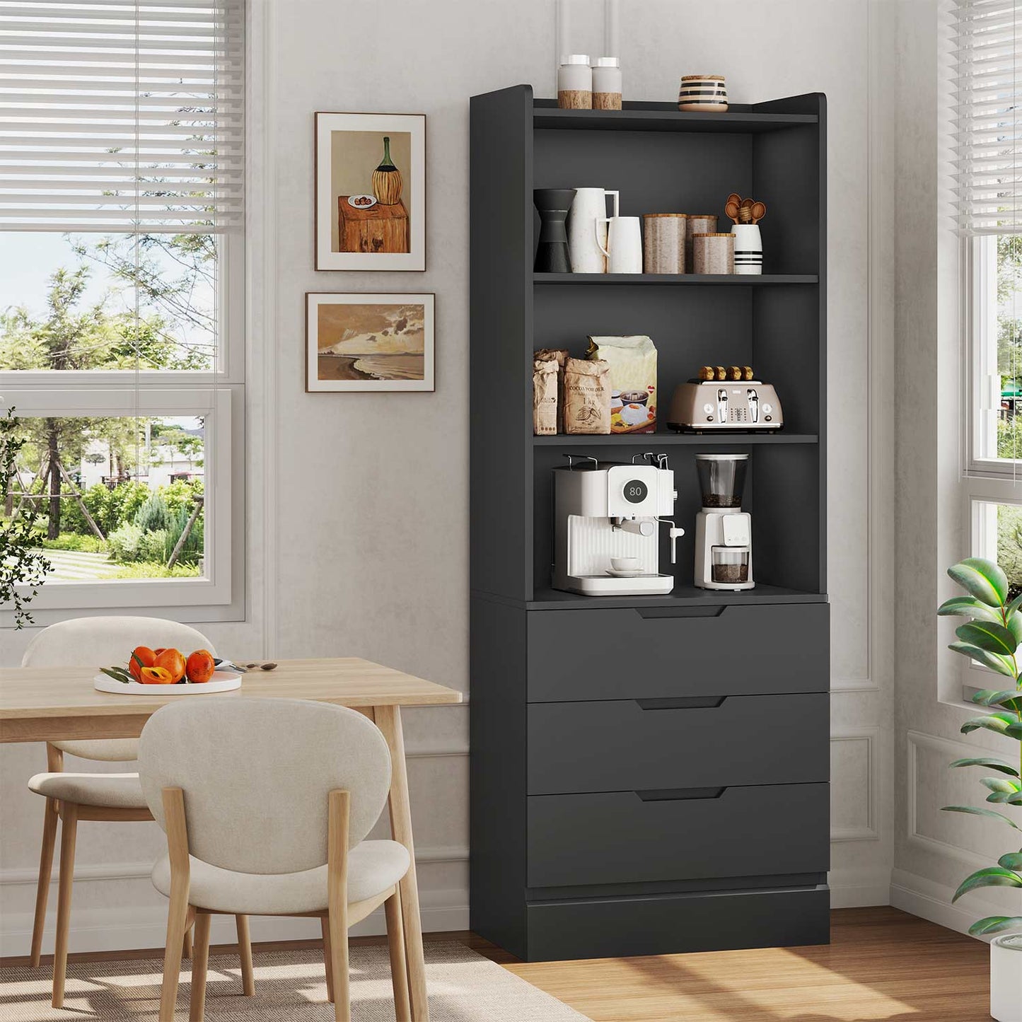 73 Inches Versatile Tall Bookcase with 3 Drawers Black
