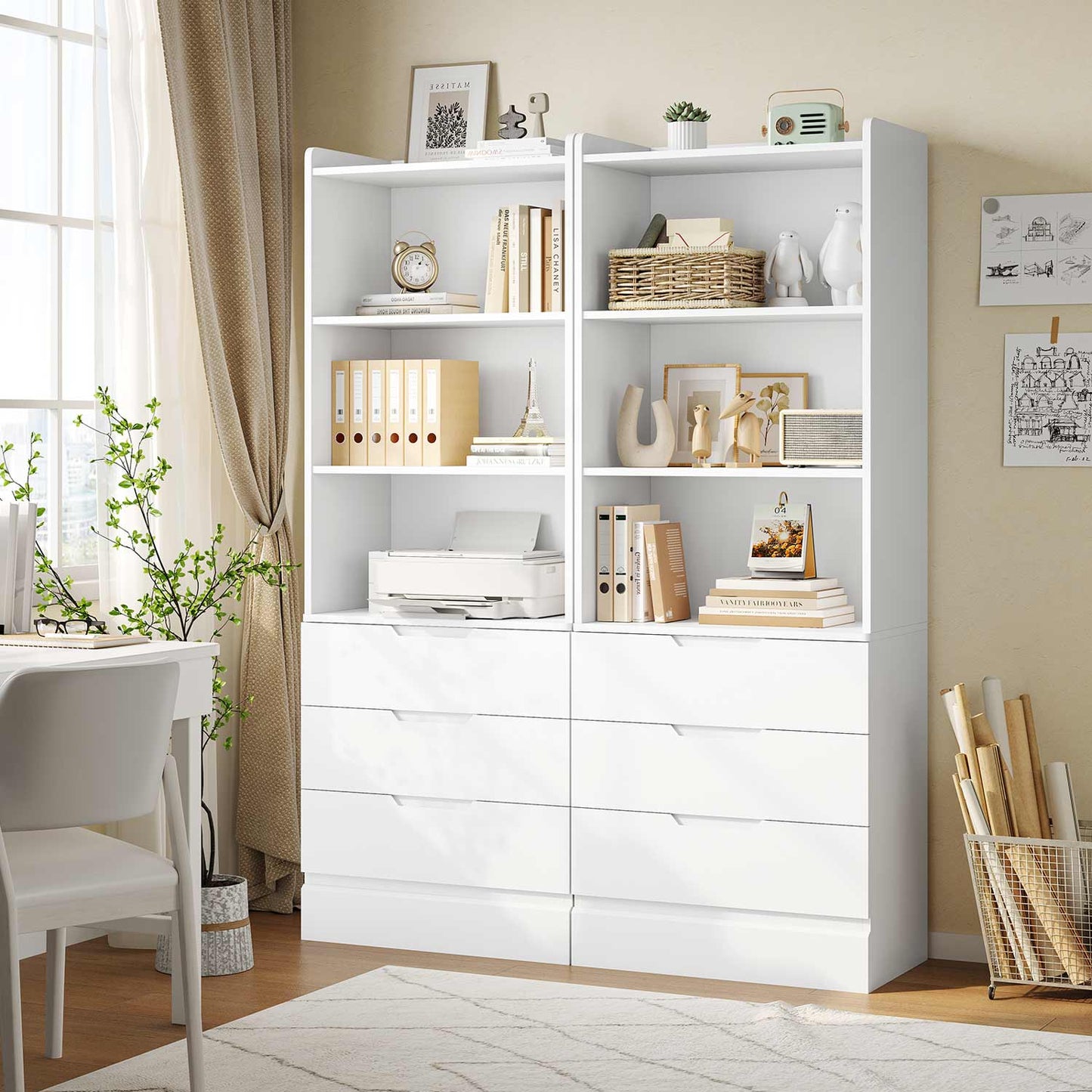 73 Inches Versatile Tall Bookcase with 3 Drawers White
