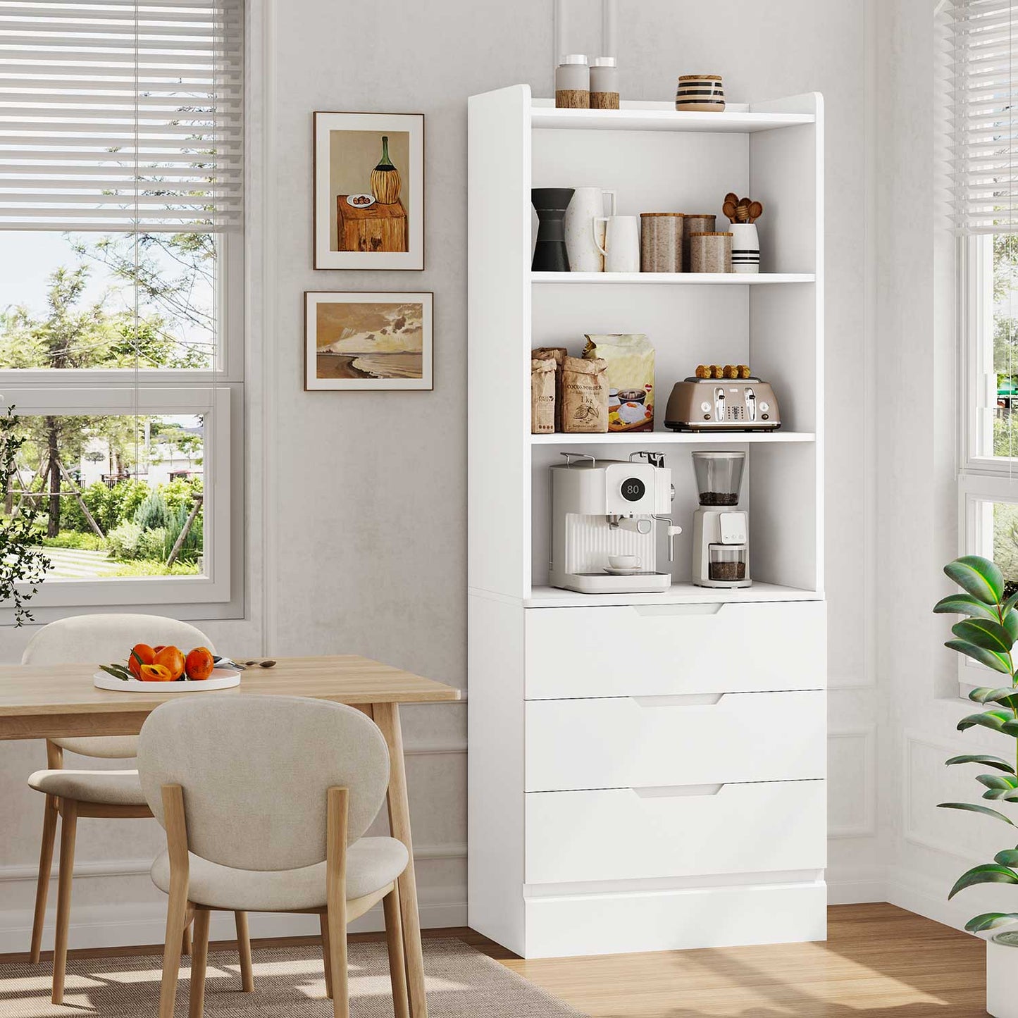 73 Inches Versatile Tall Bookcase with 3 Drawers White