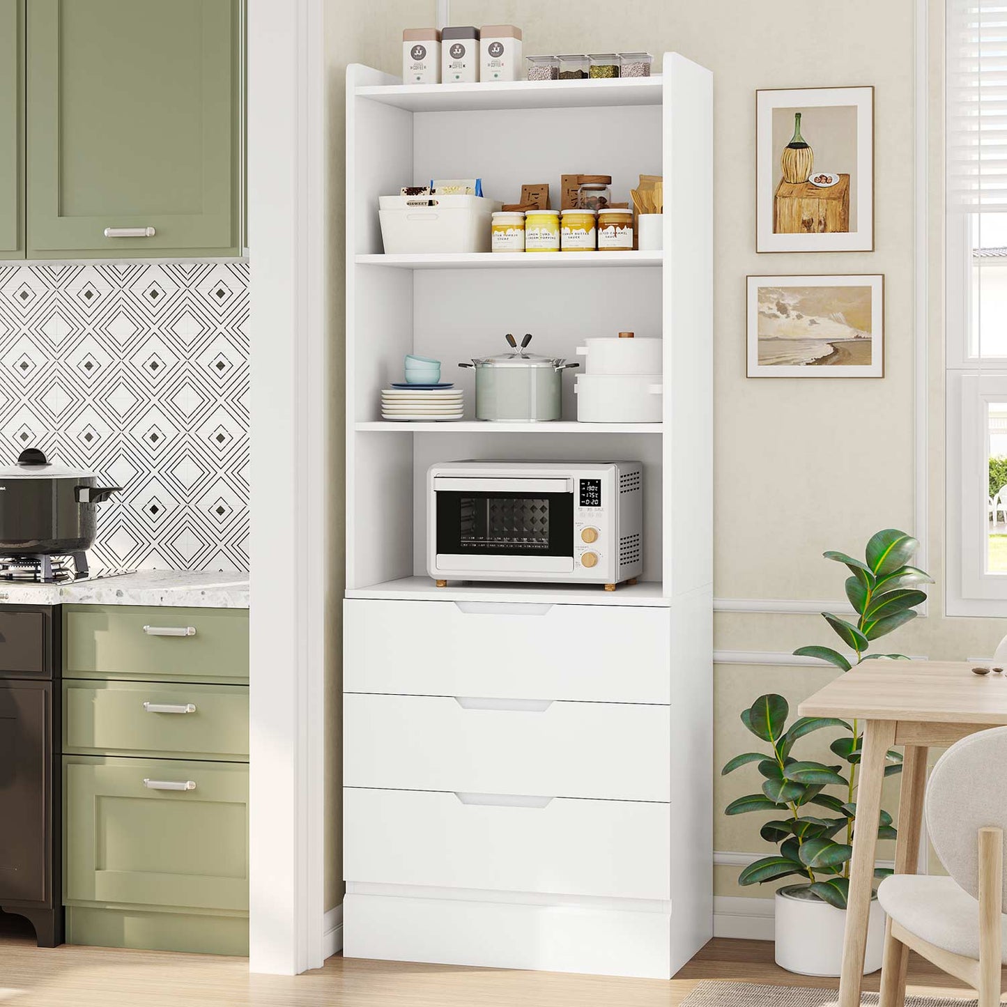 73 Inches Versatile Tall Bookcase with 3 Drawers White