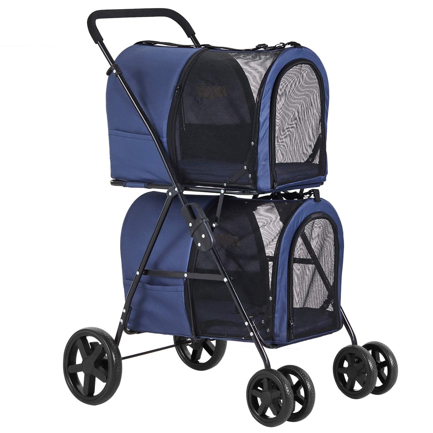 4-in-1 Pet Stroller with 2 Cart Basket Navy Blue