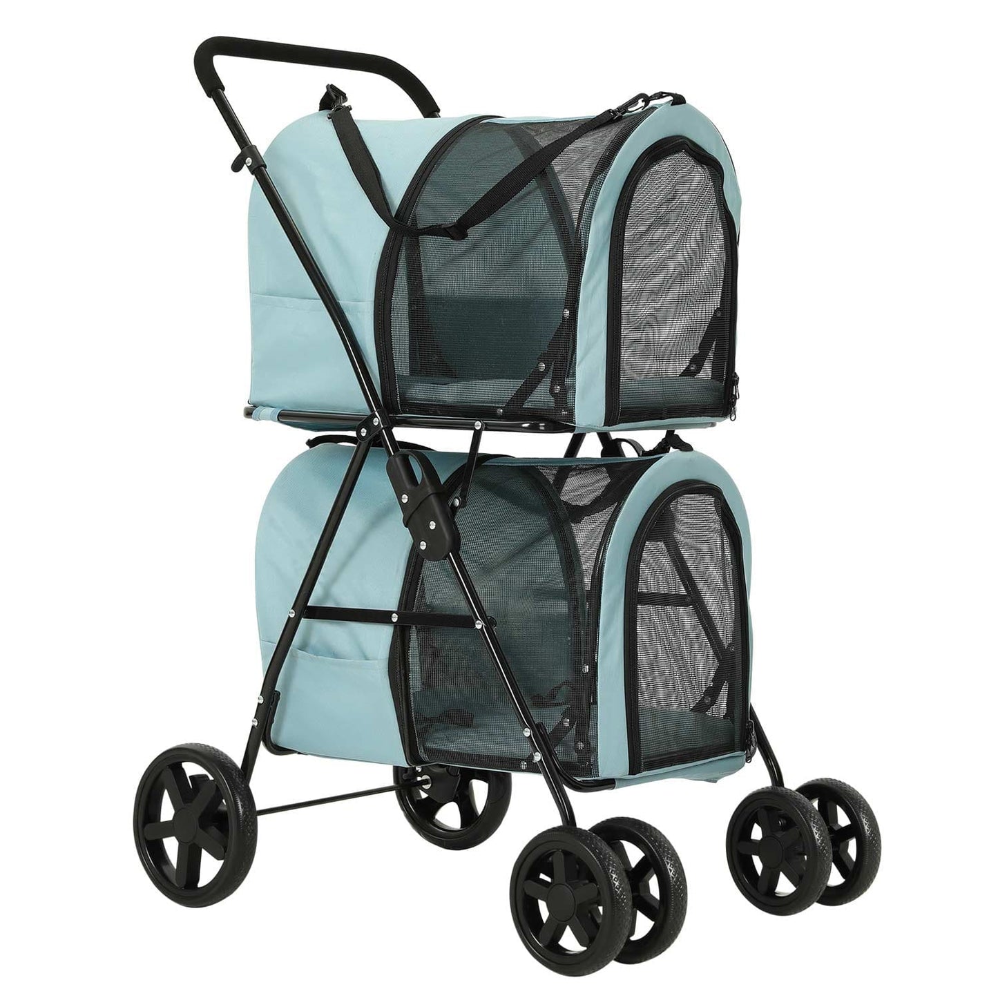 4-in-1 Pet Stroller with 2 Cart Basket Light Blue