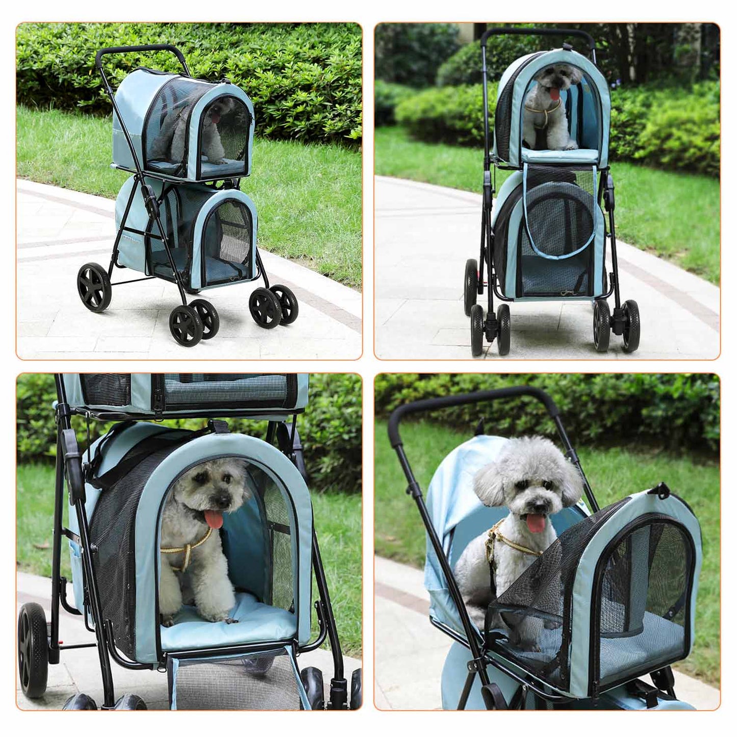 4-in-1 Pet Stroller with 2 Cart Basket Light Blue
