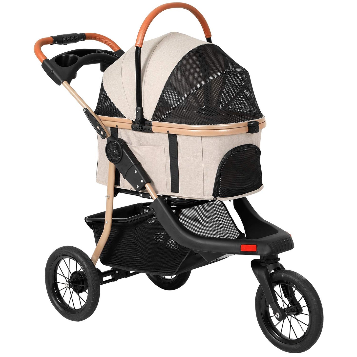 Pet Stroller One-Click Folding Frame Traveling Cart Khaki