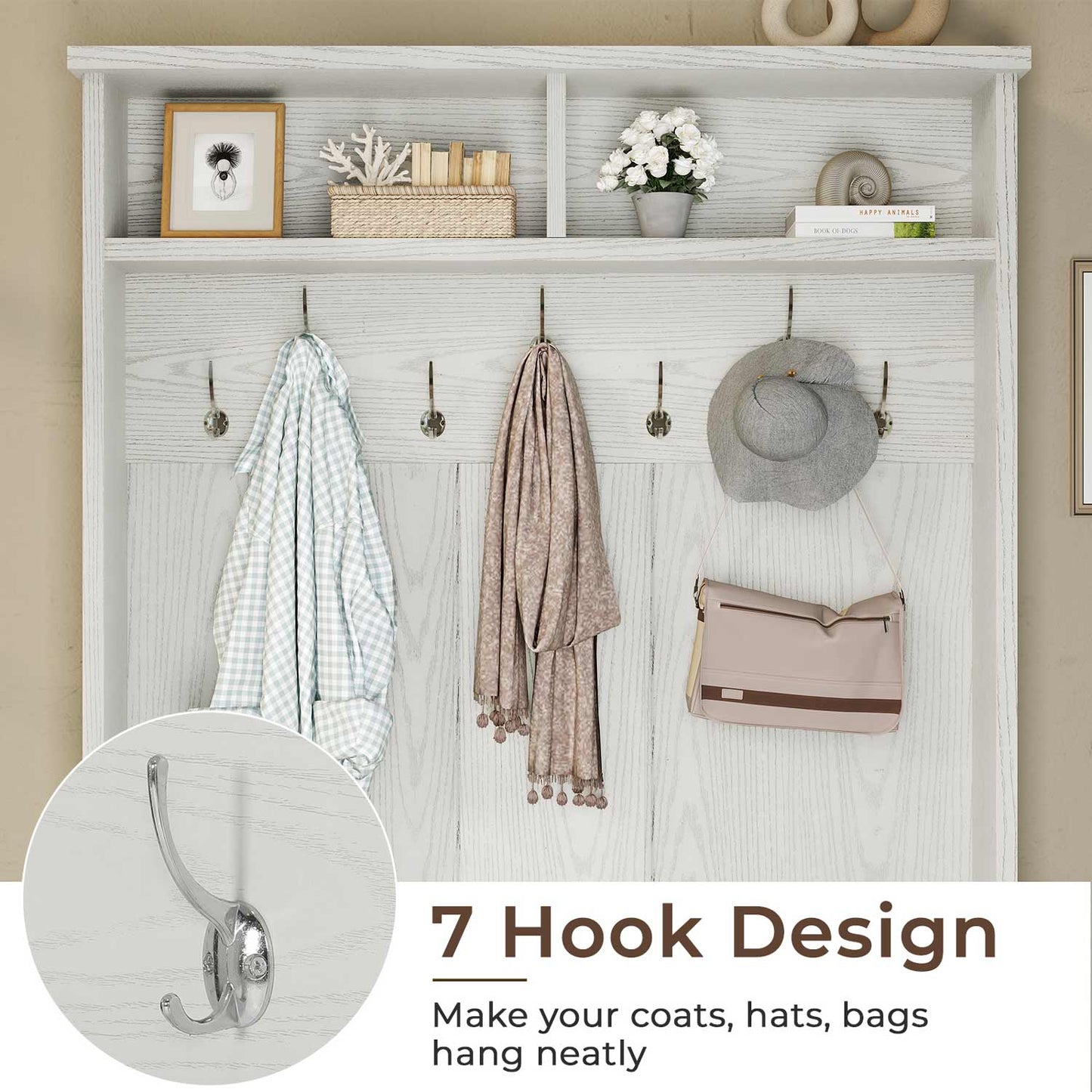 Hall Tree with Storage 3-in-1 Entryway Bench White