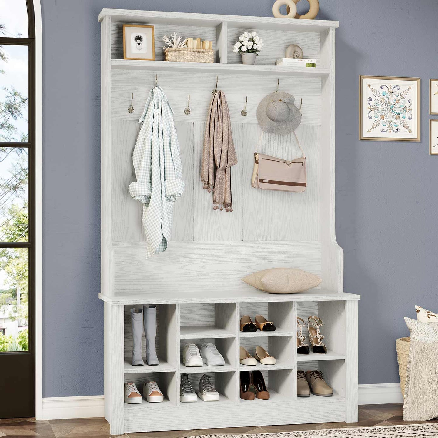 Hall Tree with Storage 3-in-1 Entryway Bench White