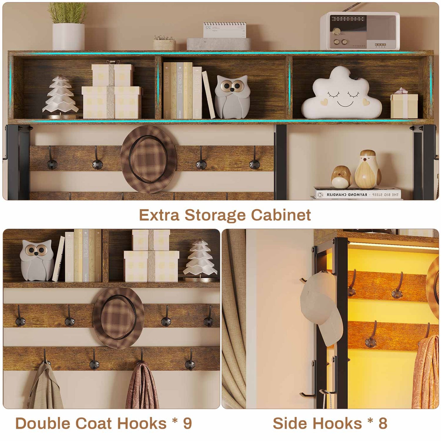 Hall Tree with Bench and Shoe Storage Rustic Brown